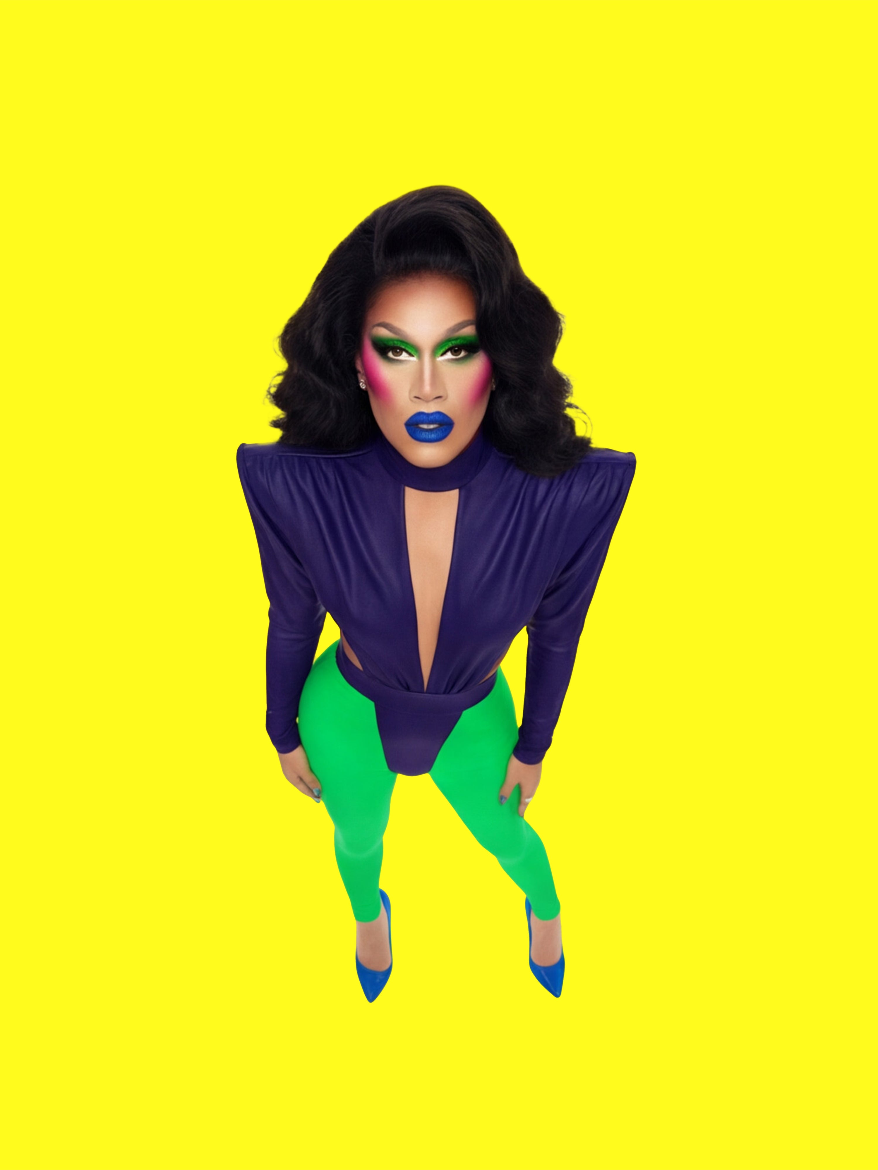 80s Shoulder Pad Leotard Sewing Pattern For Drag Queens Bodysuit Sexy Stretch Dancewear Festival Stripper Rave Costume Front Top