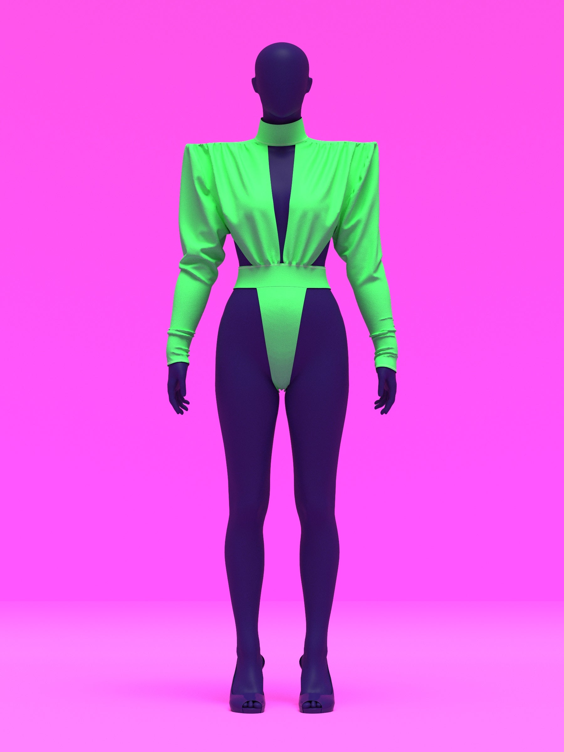 80s Shoulder Pad Leotard Sewing Pattern For Drag Queens Bodysuit Sexy Stretch Dancewear Festival Stripper Rave Costume 3d front