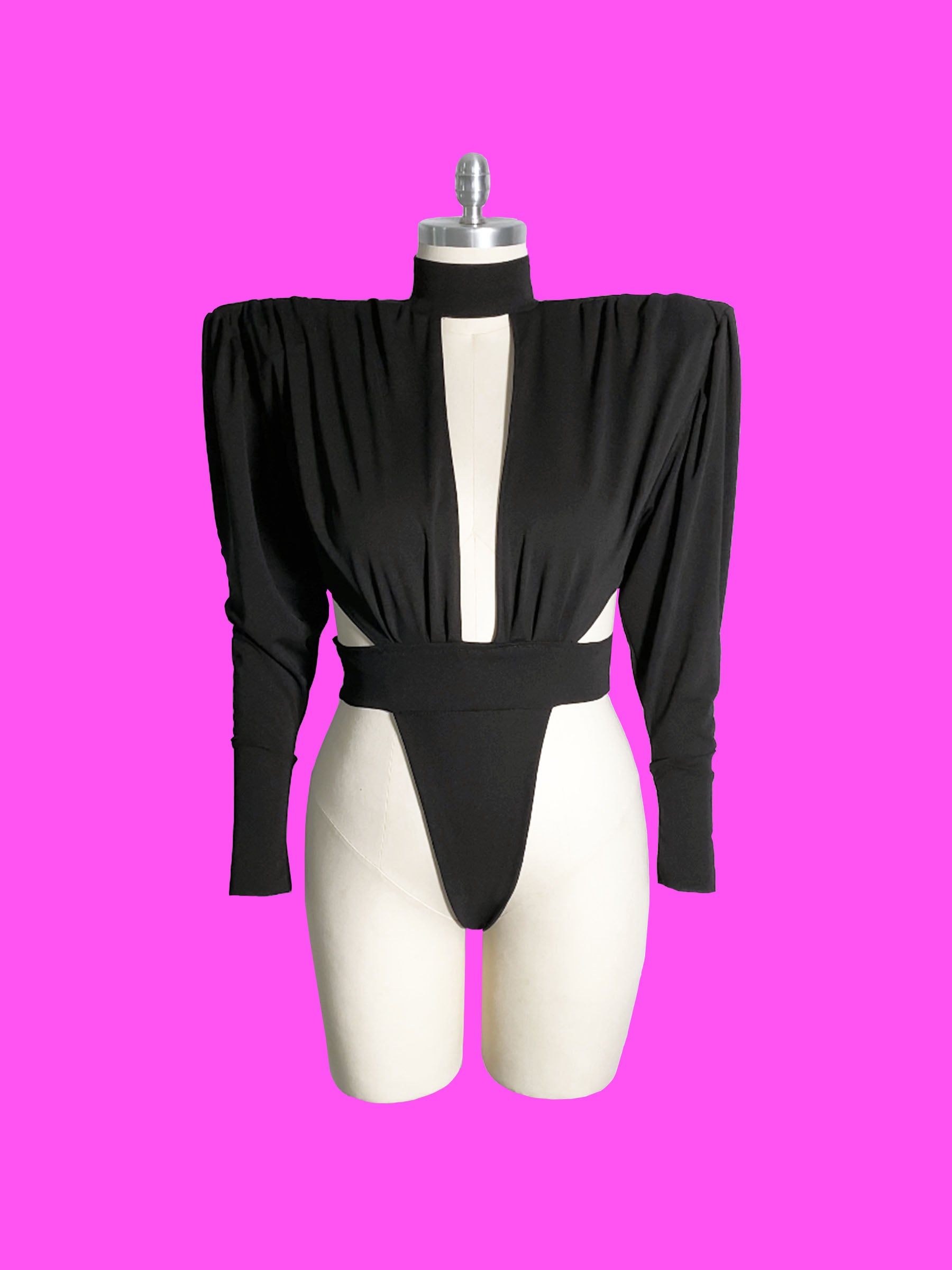 80s Shoulder Pad Leotard Sewing Pattern For Drag Queens Bodysuit Sexy Stretch Dancewear Festival Stripper Rave Costume Front