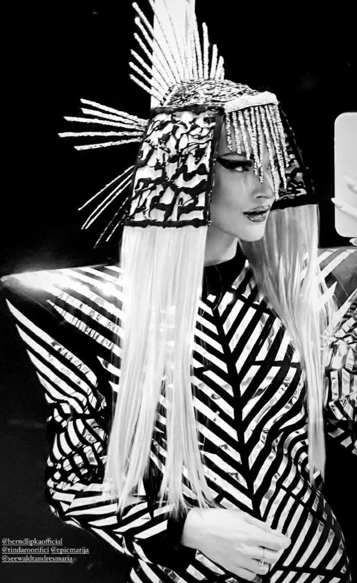 Pointed Shoulder Leotard Sewing Pattern For Drag Queens Cosplay by Katkow Stretch outfit model