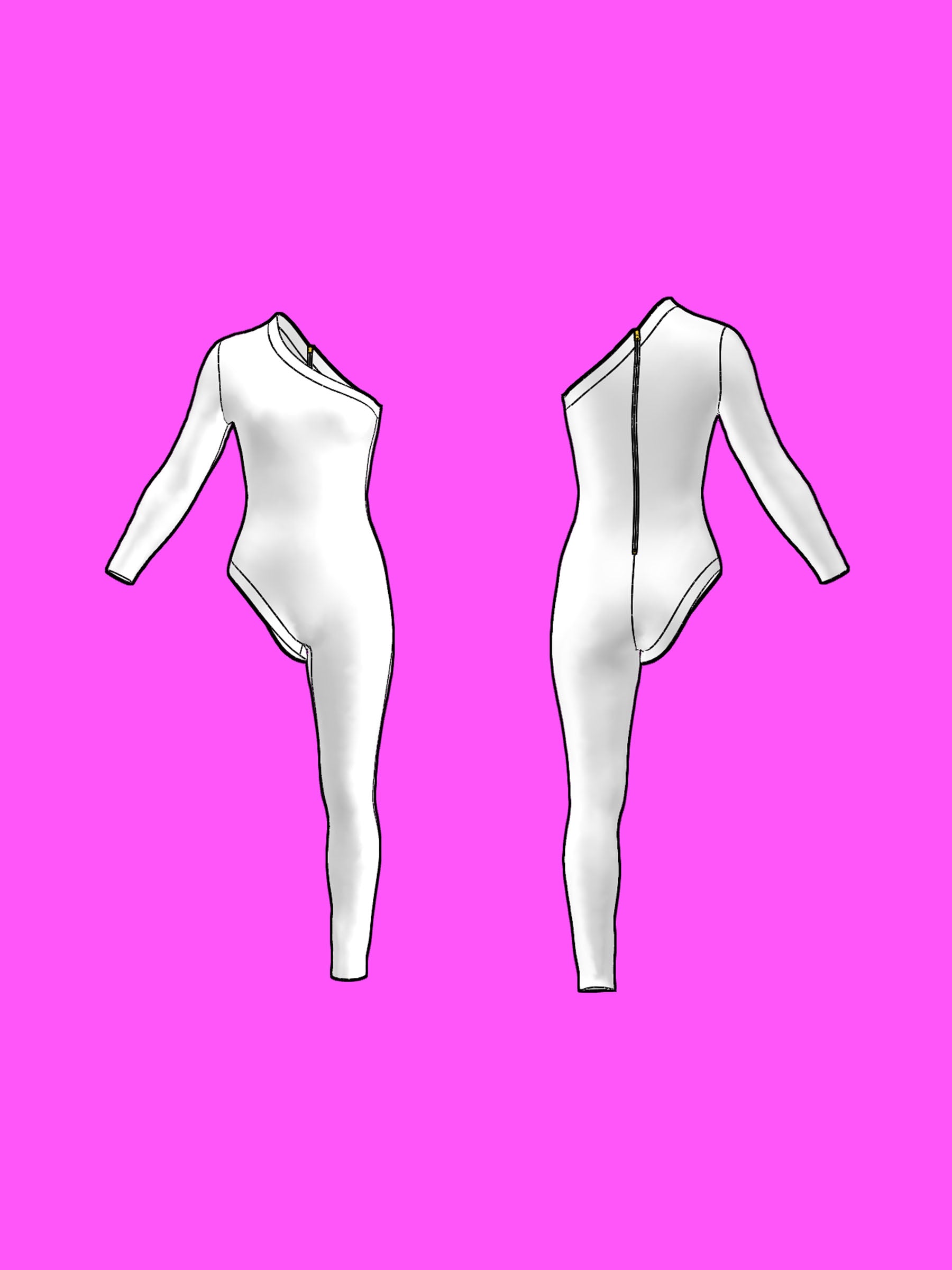 Asymmetric Catsuit Sewing Pattern (Sizes XS-4X) by Katkow for Drag Queen Costumes Fashion Outfit Rave Festival DIY Flats