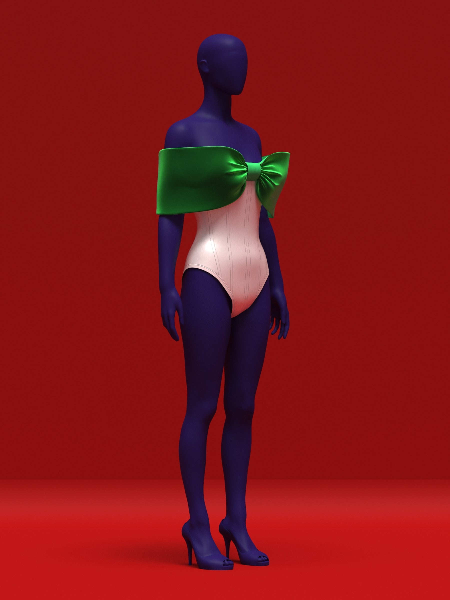 Off-Shoulder Bow Corset Leotard (XS-4X) Drag Queen Sewing Pattern Costume Holiday Evening Bodysuit Boned Oversized Campy Elegant Angle