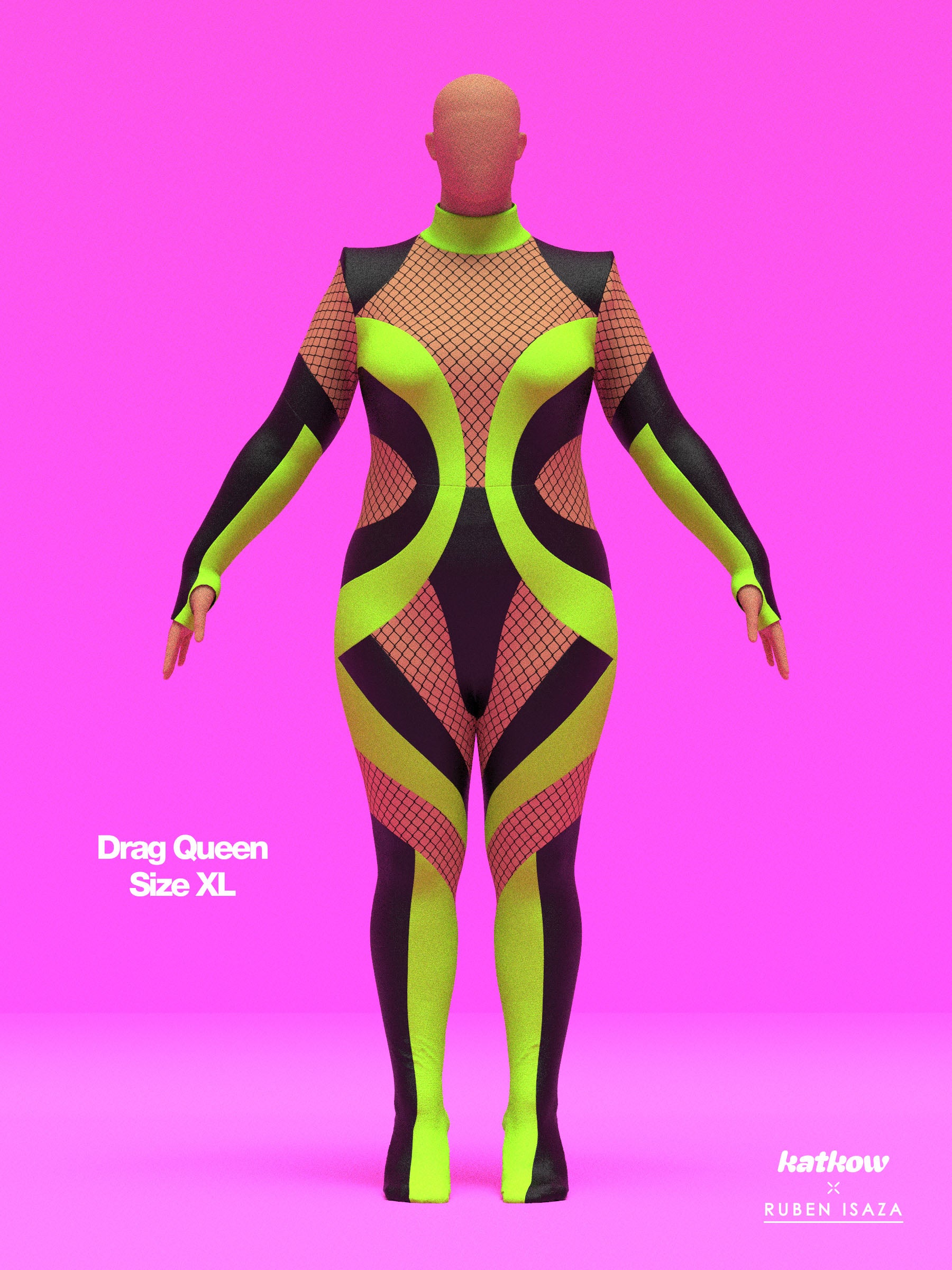 Fishnet Mesh Striped Full-Body Catsuit Sewing Pattern by Ruben Isaza and Katkow Drag Queen and Standard Womens Costume Outfit Stretch Cutout Colorblock Nude Dancewear Festival Rave Cosplay Mugler XL