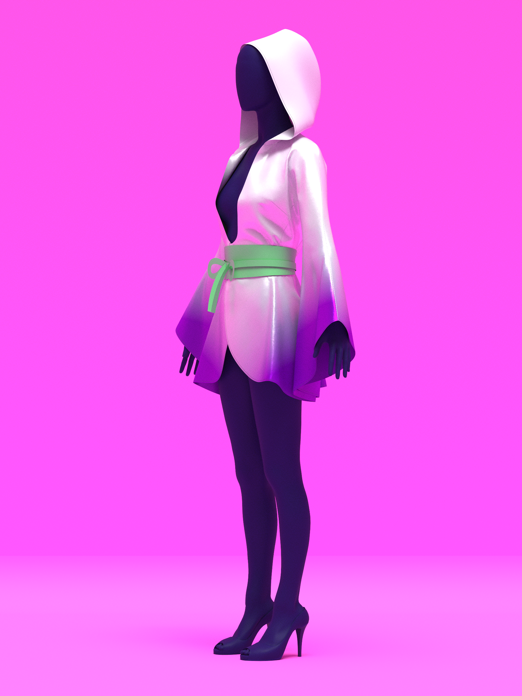 Hooded Kimono Robe with Attached Bell Sleeves Sewing Pattern (XS-4X) For Drag Queens by Katkow with Wrap Belt Cape Reveal Coat Angle