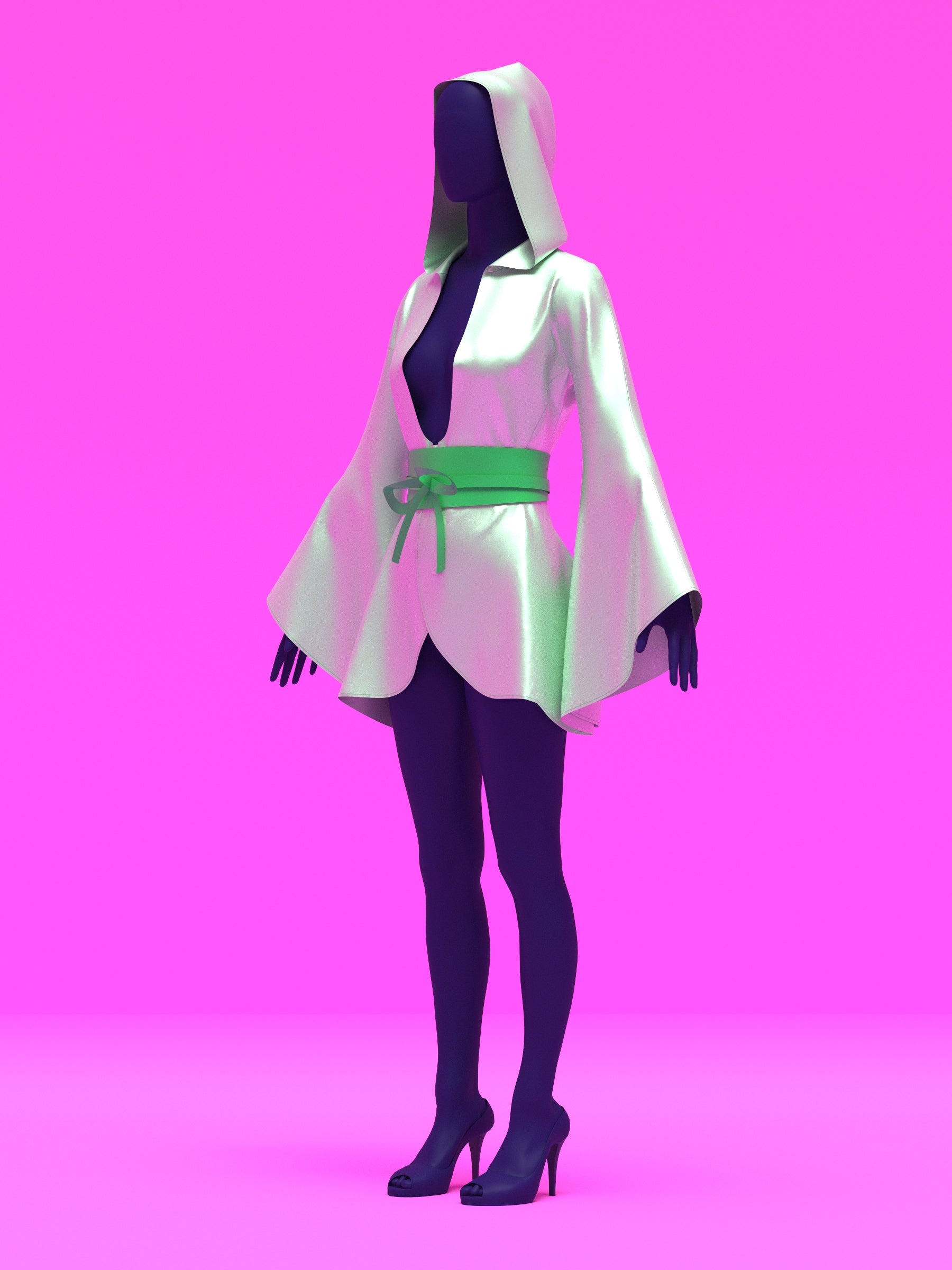 Hooded Kimono Robe with Attached Bell Sleeves Sewing Pattern (XS-4X) For Drag Queens by Katkow with Wrap Belt Cape Reveal Coat Front