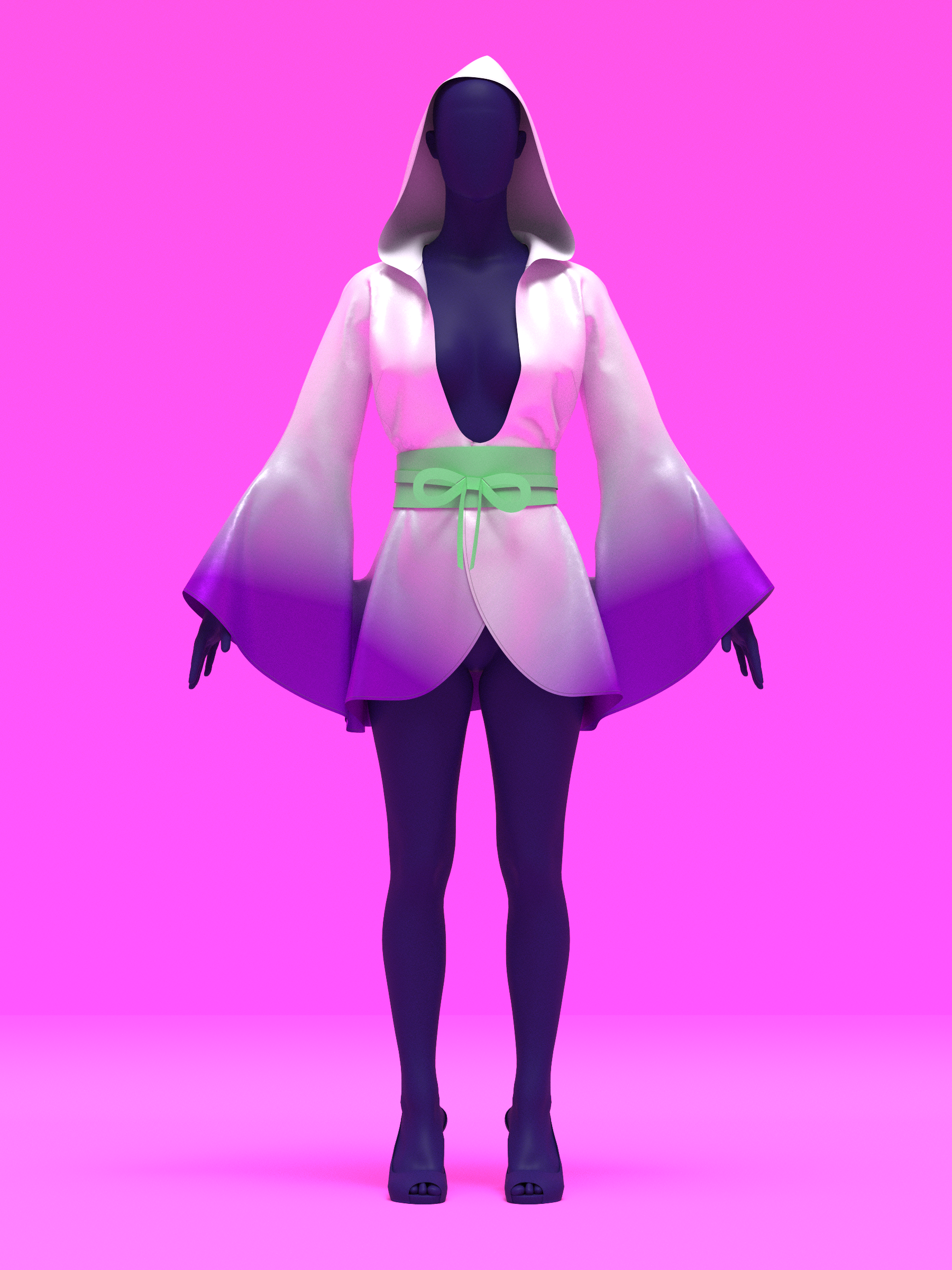 Hooded Kimono Robe with Attached Bell Sleeves Sewing Pattern (XS-4X) For Drag Queens by Katkow with Wrap Belt Cape Reveal Coat Front
