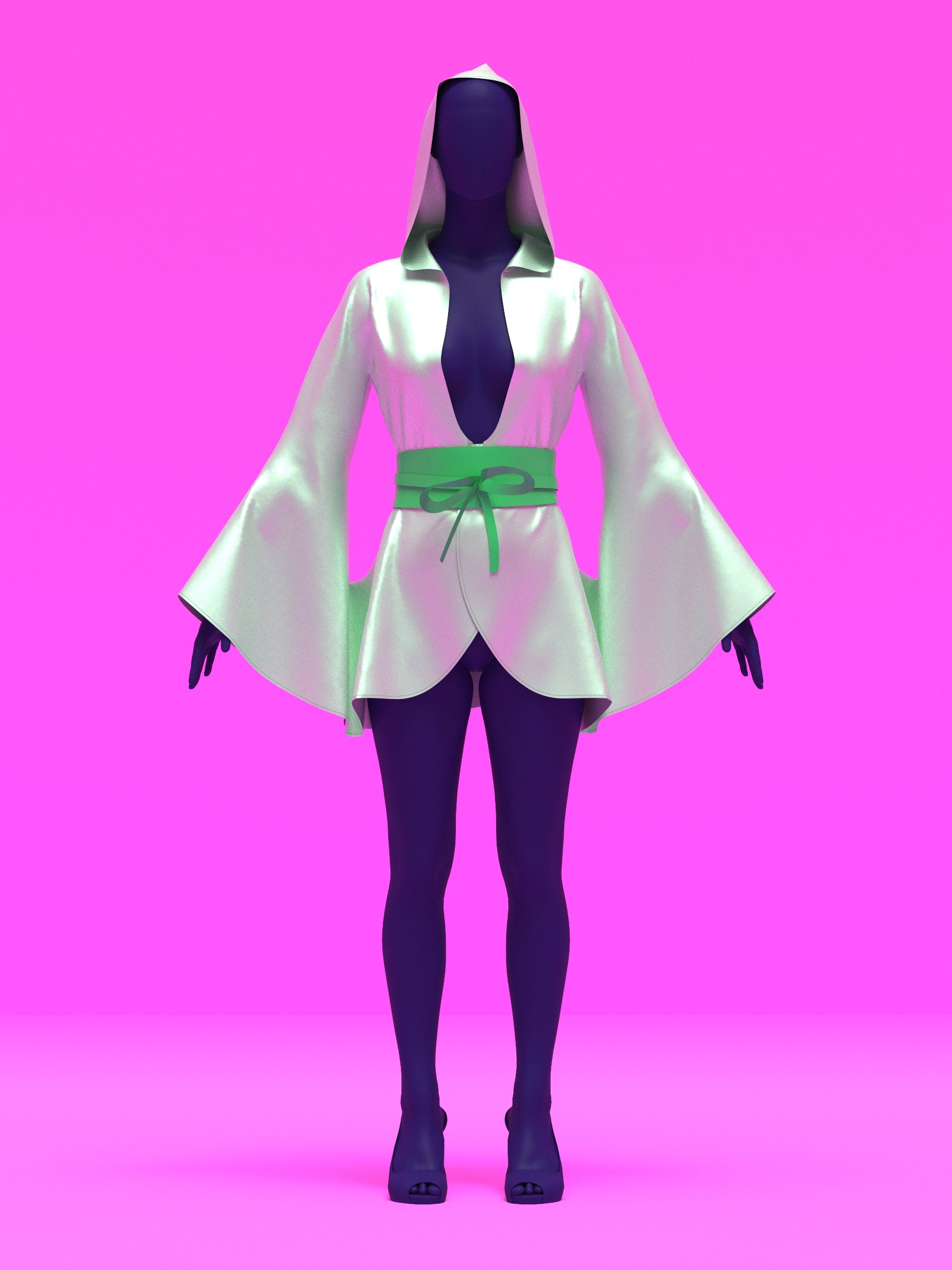 Hooded Kimono Robe with Attached Bell Sleeves Sewing Pattern (XS-4X) For Drag Queens by Katkow with Wrap Belt Cape Reveal Coat Front