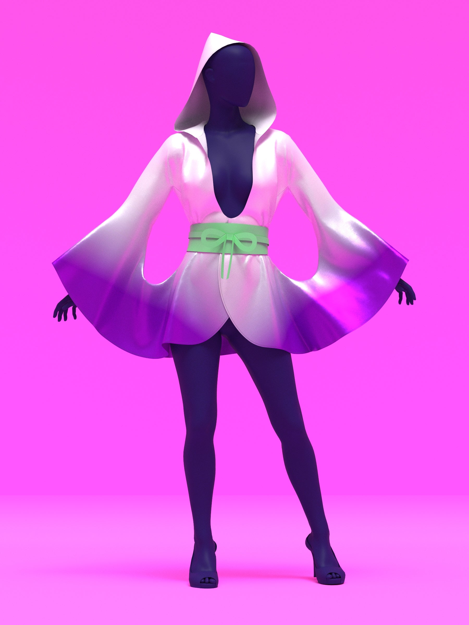 Hooded Kimono Robe with Attached Bell Sleeves Sewing Pattern (XS-4X) For Drag Queens by Katkow with Wrap Belt Cape Reveal Coat