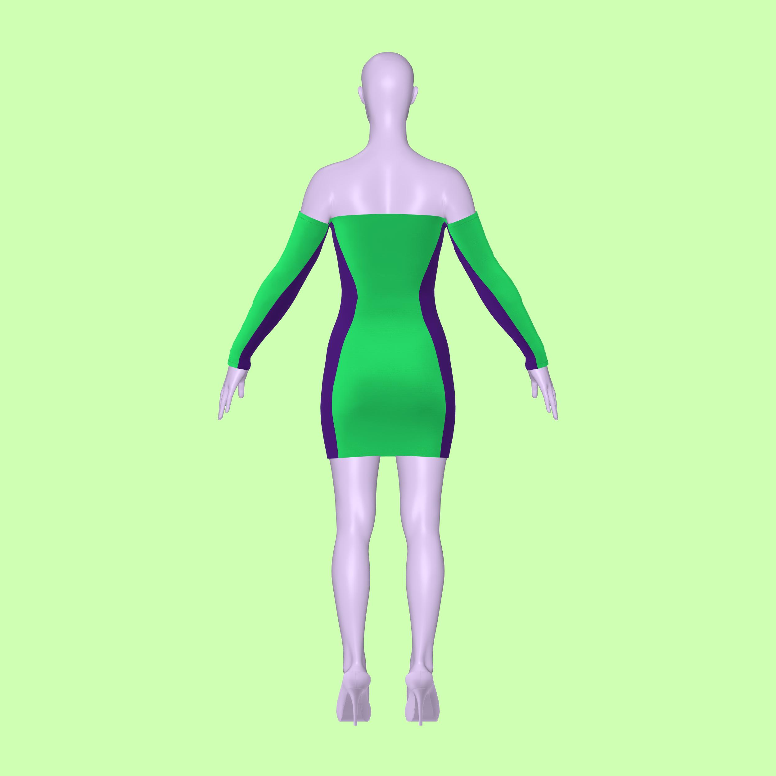 Katkow Off Shoulder Snatched Bodycon Mini Stretch Dress Sewing Pattern (XS-4X) PDF For Drag Queens Cosplay Festivals Goth Back