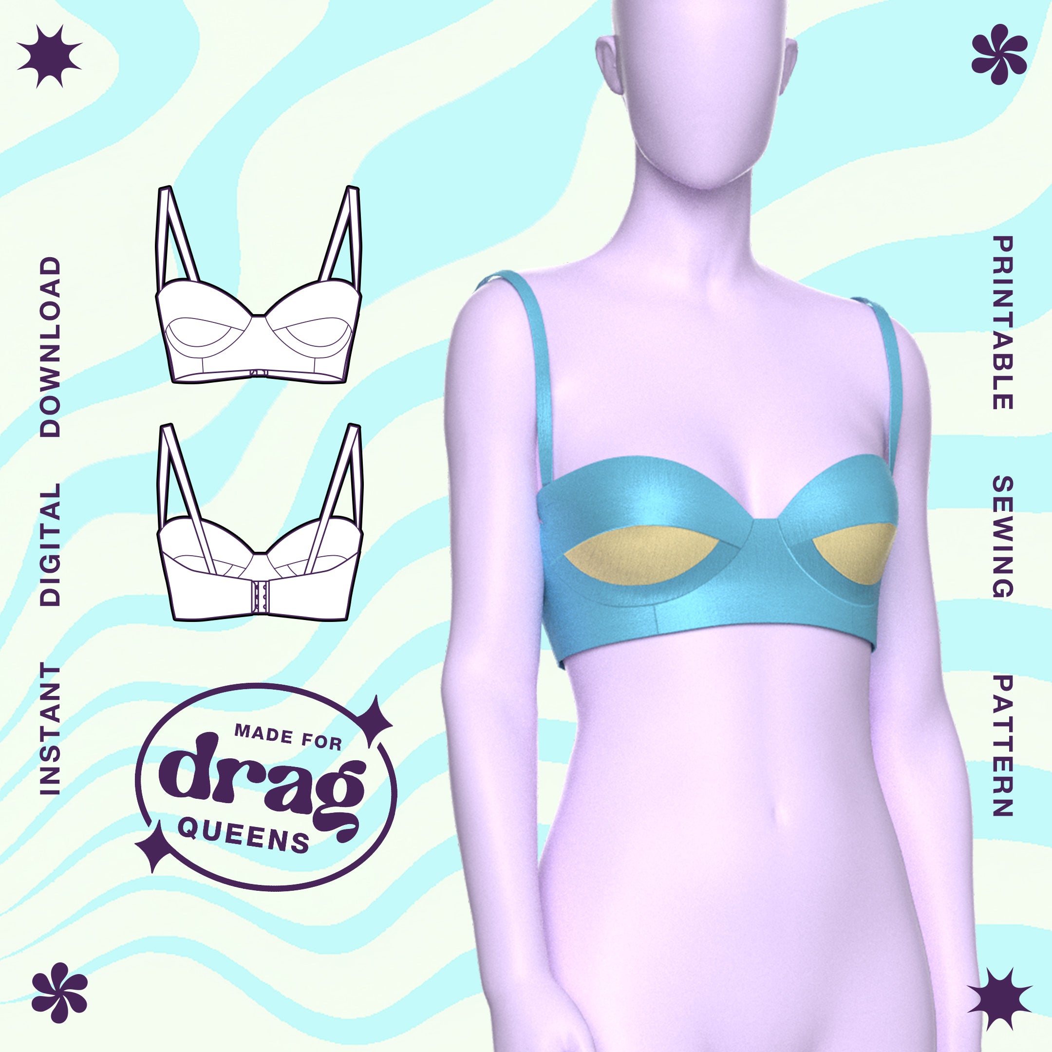 Katkow Stretch Bra Sewing Pattern Cutout For Drag Queens Costume Plus Size Lingerie Sexy Fashion Cosplay Goth Rave Latex Fantasy Thumb