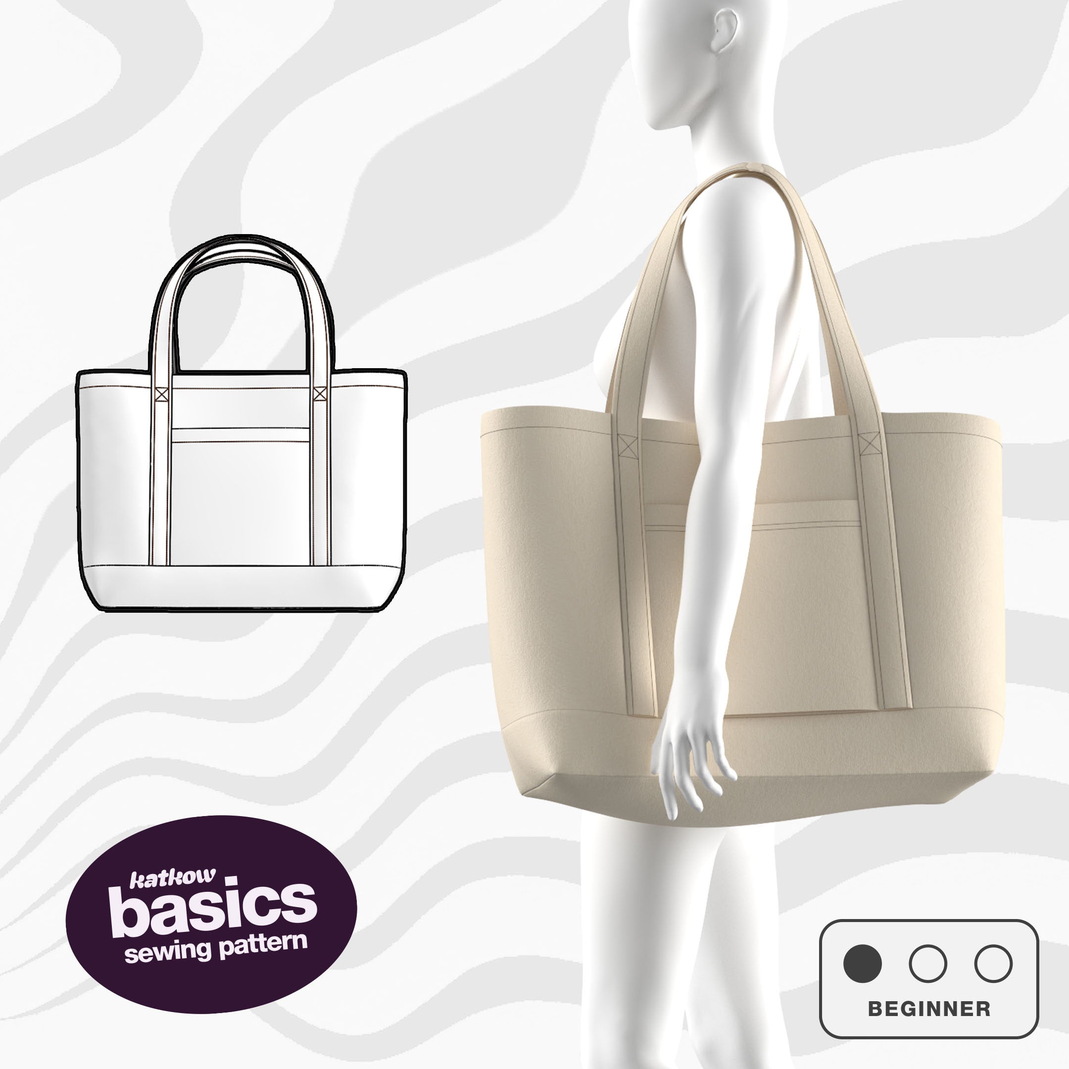 Katkow Large Oversized Tote Beach Bag Sewing Pattern PDF Easy Sew