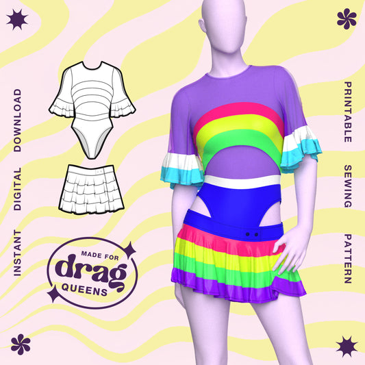 Katkow Stretch Pride Leotard and Skirt Sewing Pattern for Drag Queens Costume Rainbow Cosplay Fantasy Pastel Goth Rave Thumb