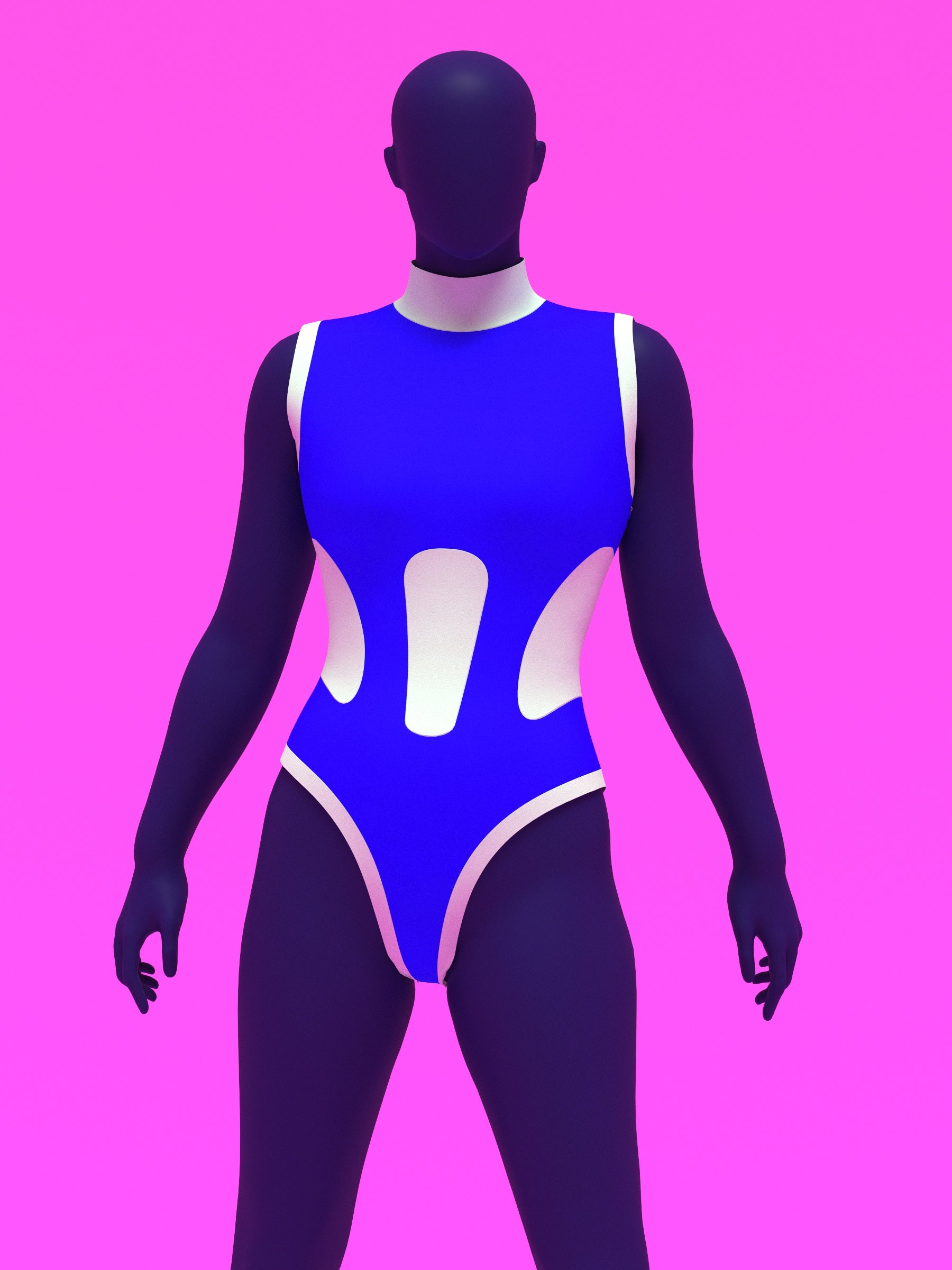 Nina Sleeveless Leotard Sewing Pattern For Drag Queens with Color-block cut outs, easy to sew, beginner pattern, stretch dancewear bodysuit costume outfit by Katkow Front blue