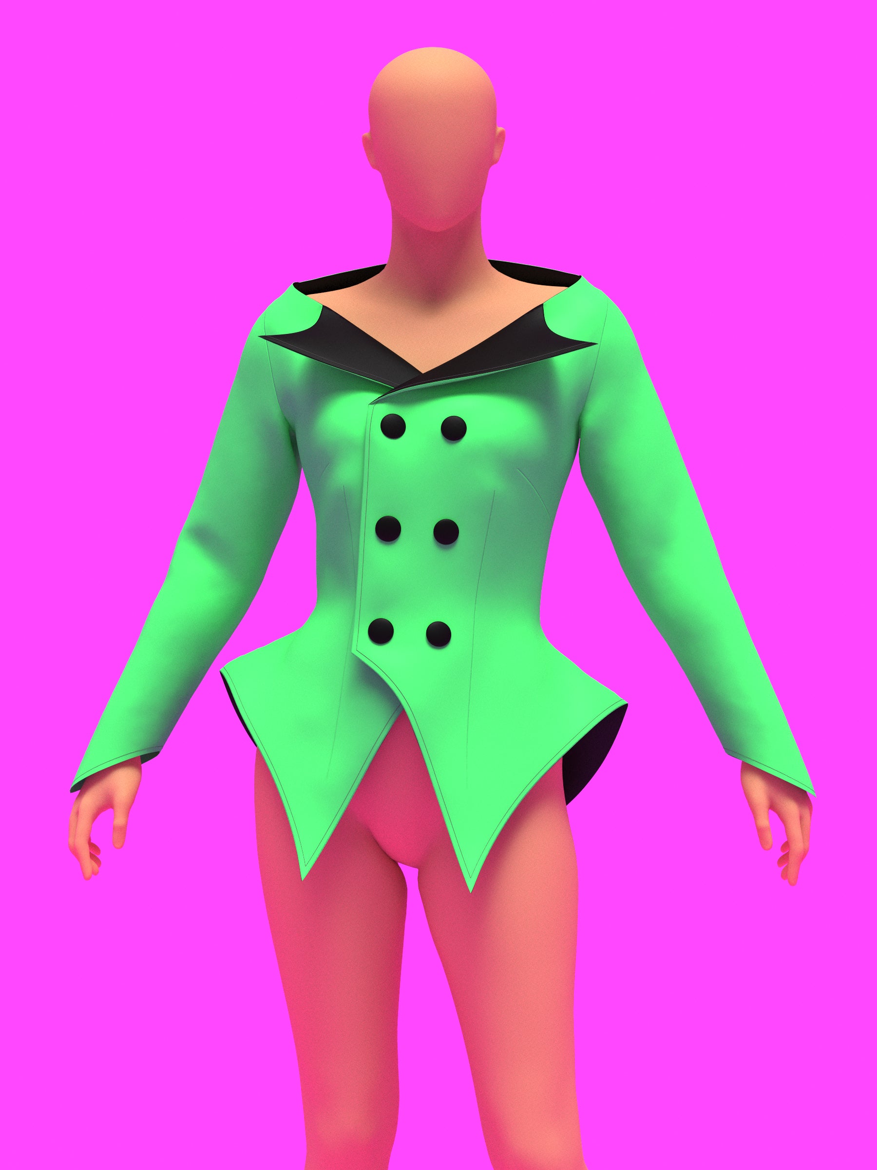 off shoulder double breasted blazer jacket coat sewing pattern for drag queens lady gaga costume high fashion runway business reveal by katkow front green