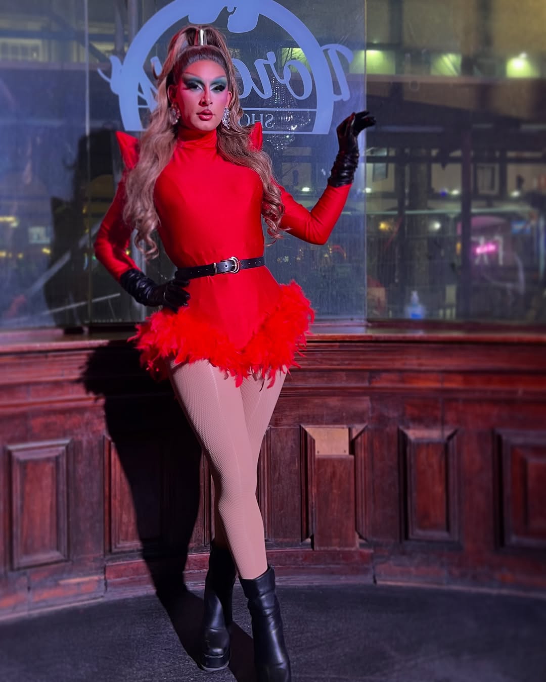 Pointed Shoulder Leotard Sewing Pattern For Drag Queens Cosplay by Katkow Stretch outfit model