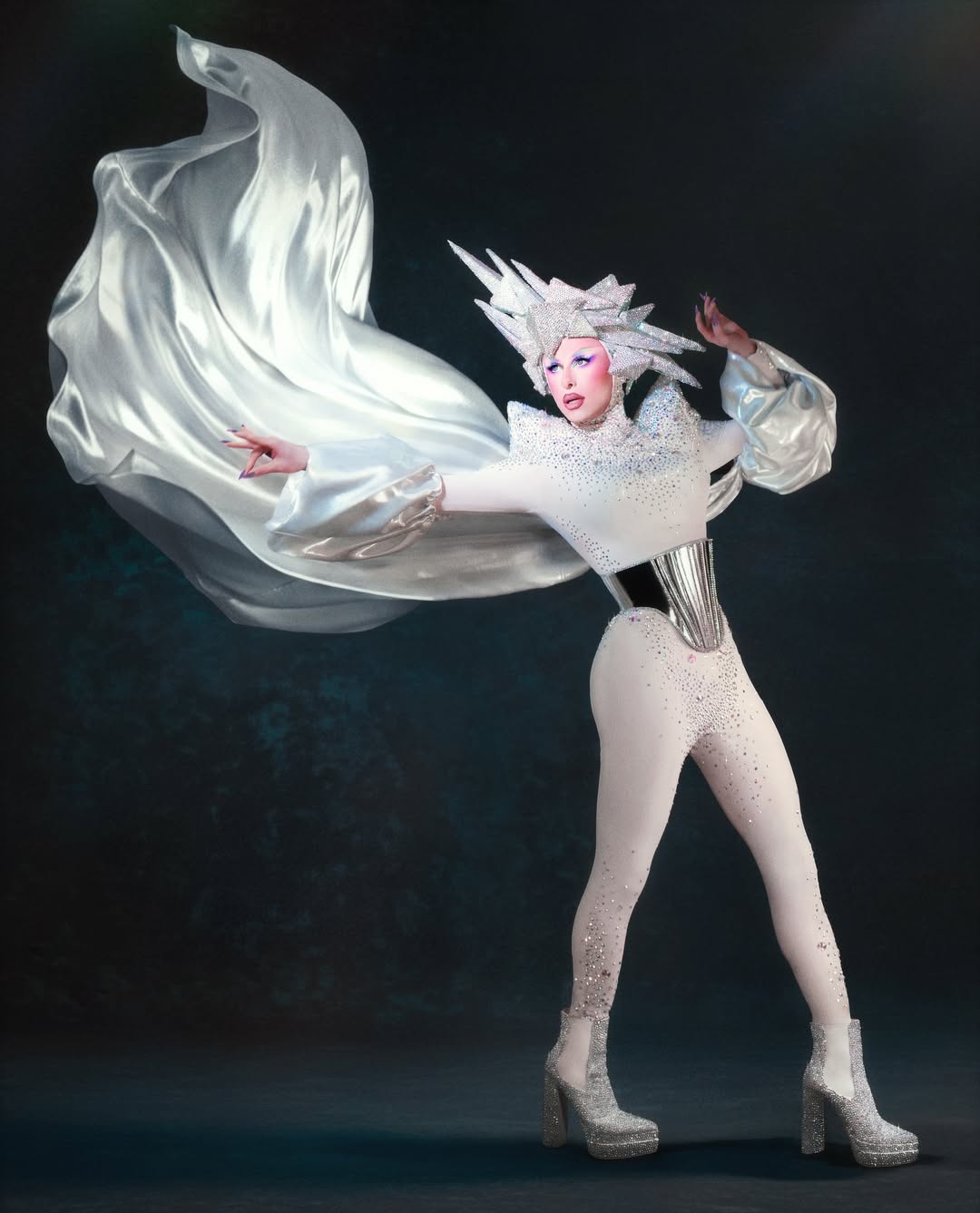 Pointed Shoulder Leotard Sewing Pattern For Drag Queens Cosplay by Katkow Stretch outfit model blu