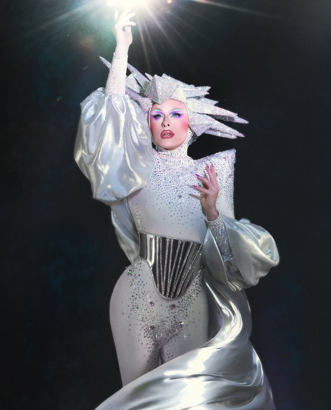 Pointed Shoulder Leotard Sewing Pattern For Drag Queens Cosplay by Katkow Stretch outfit model blu