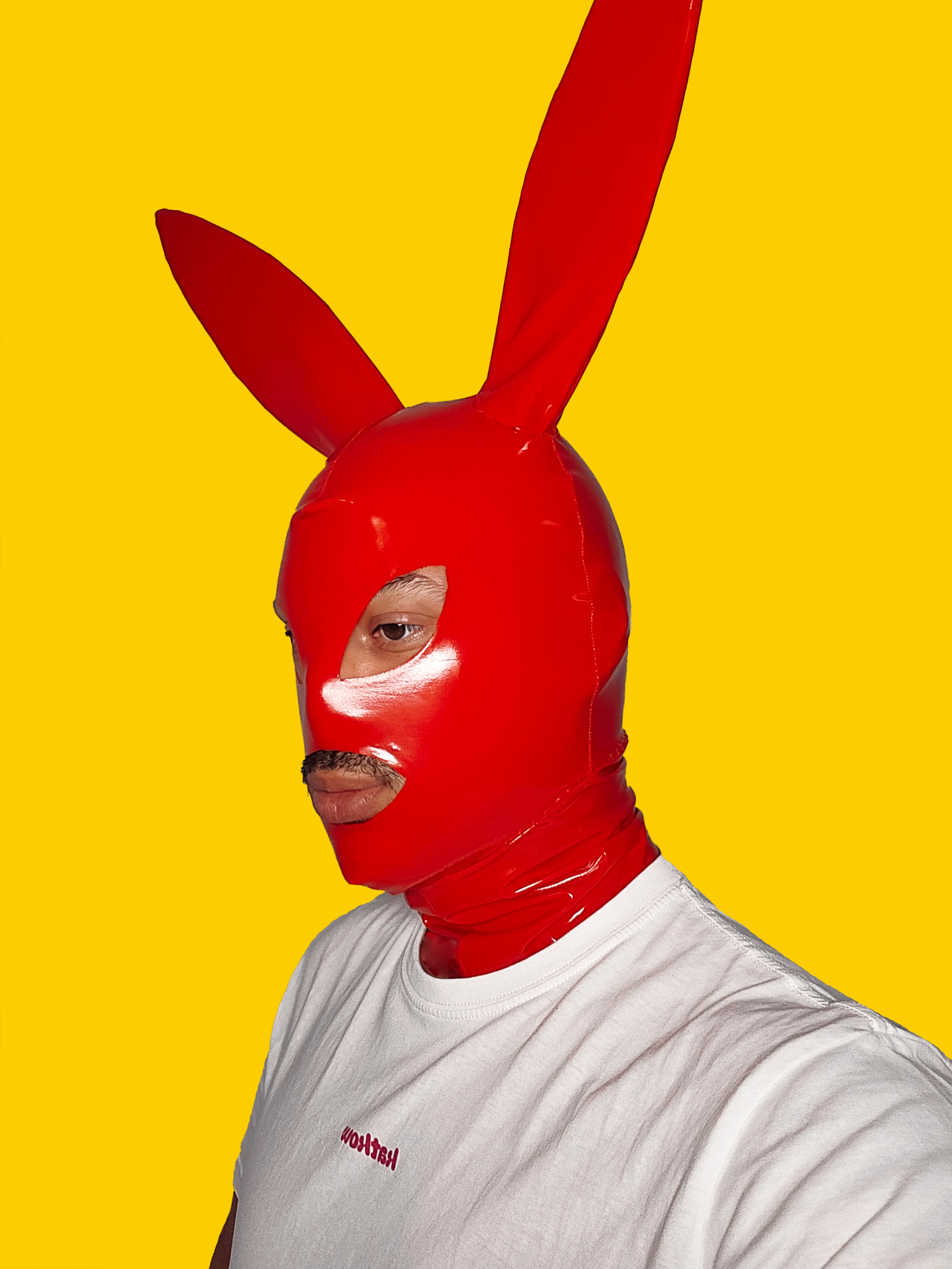 Bunny Facekini Mask PDF Sewing Pattern (S–L) – Club Kid Latex Mask Halloween Costume Idea Katkow Drag Queen Face Side