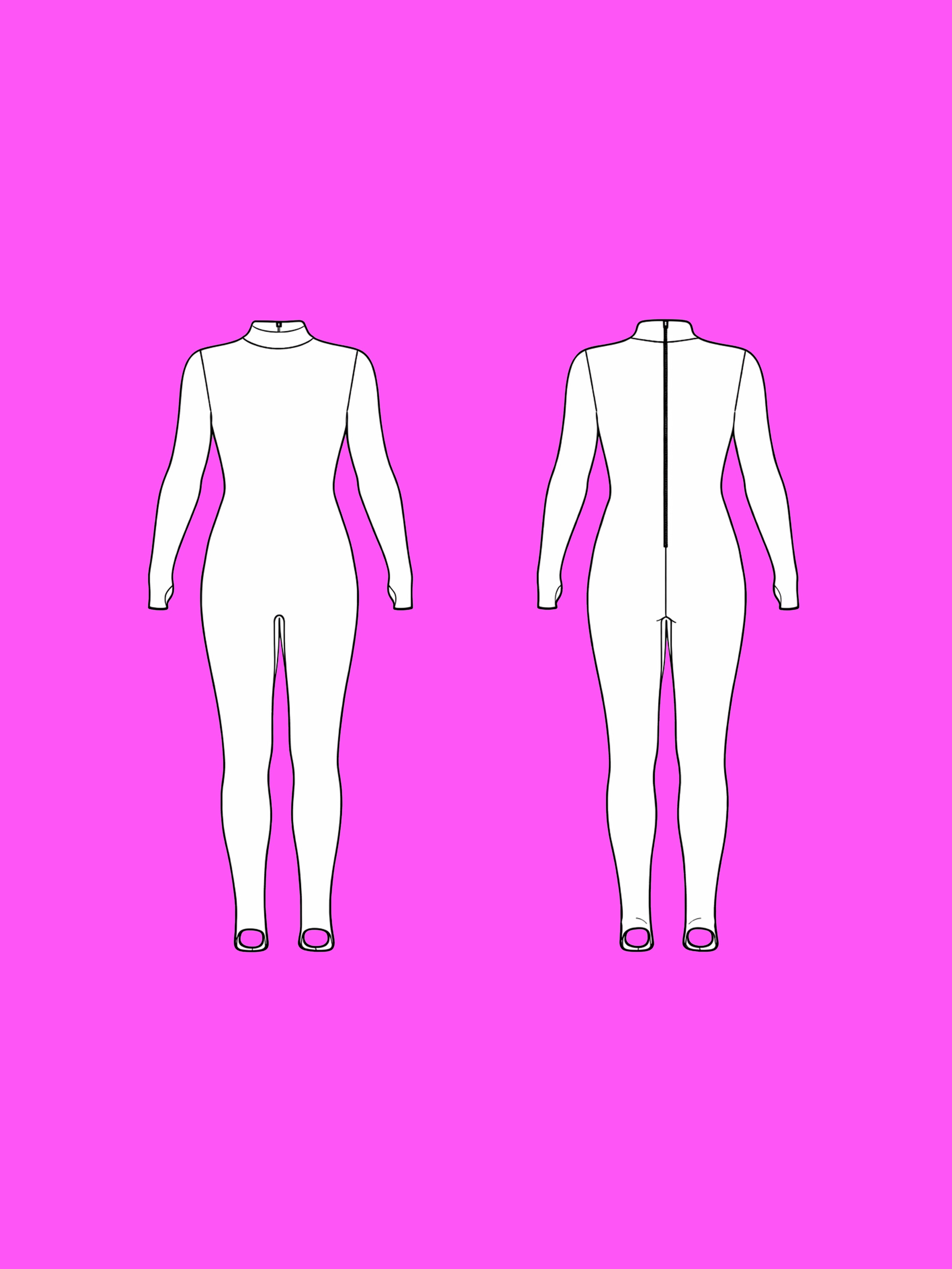 Full Catsuit Sewing Pattern for Drag Queens Women Cosplay Stretch Bodysuit Dancewear Superhero Suit by Katkow Model Flats