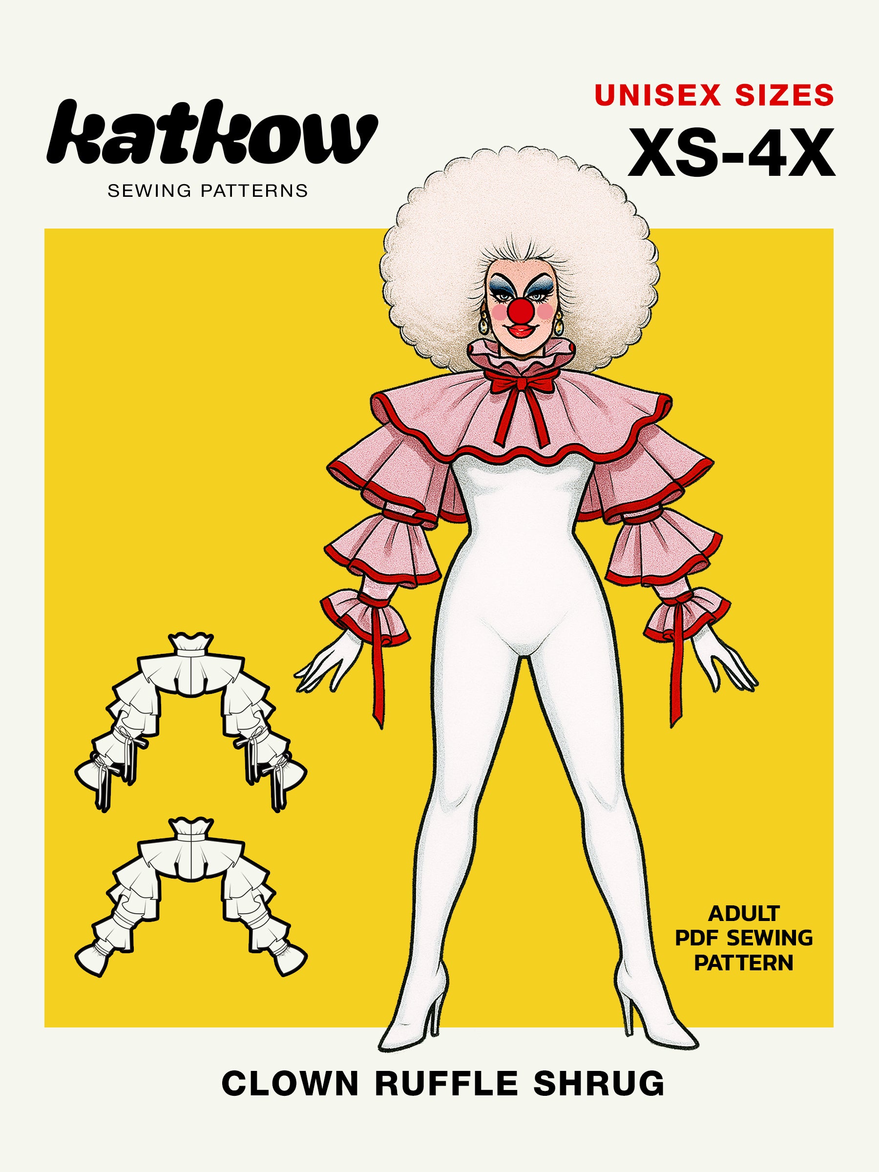 Clown Ruffle Shrug sewing pattern XS-4X for drag queen Halloween costume cover