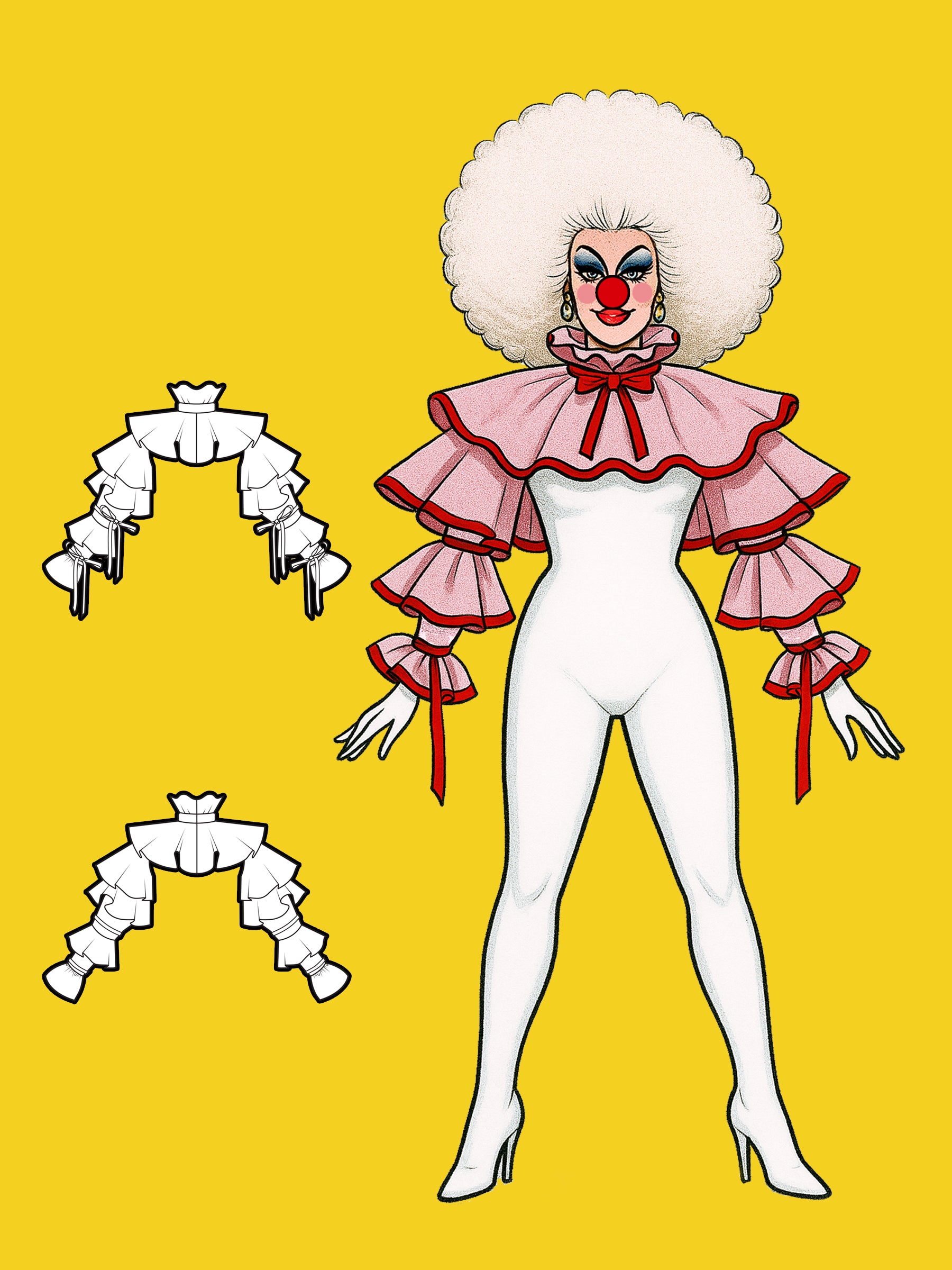 Clown Ruffle Shrug sewing pattern XS-4X for drag queen Halloween costume Illustration Cover vert