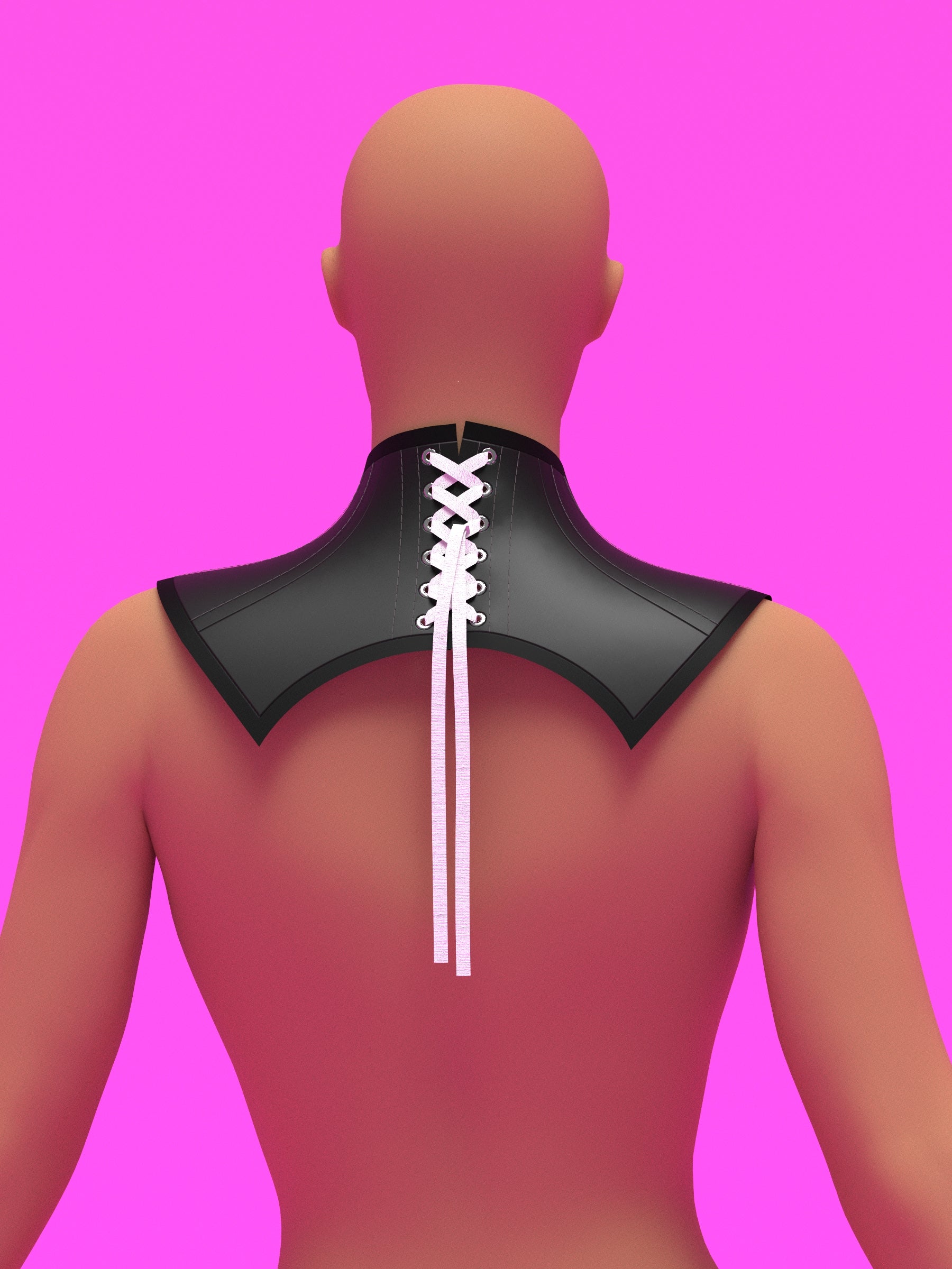 Extended V Pointed Shoulder Corset Harness Sewing Pattern for drag queens fetish goth alternative halloween costume outfit leather by katkow black leather back