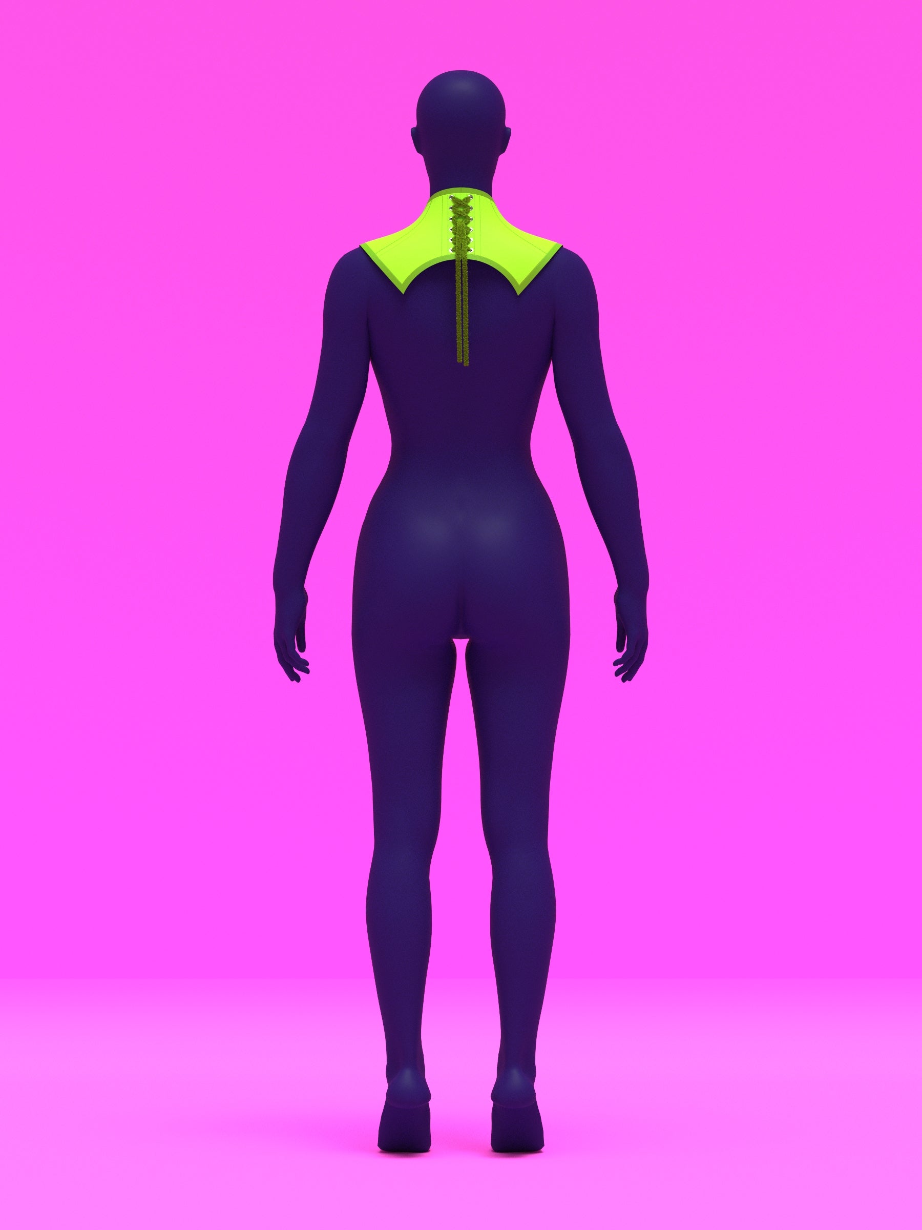 Extended V Pointed Shoulder Corset Harness Sewing Pattern for drag queens fetish goth alternative halloween costume outfit leather by katkow front green zoom out back 2