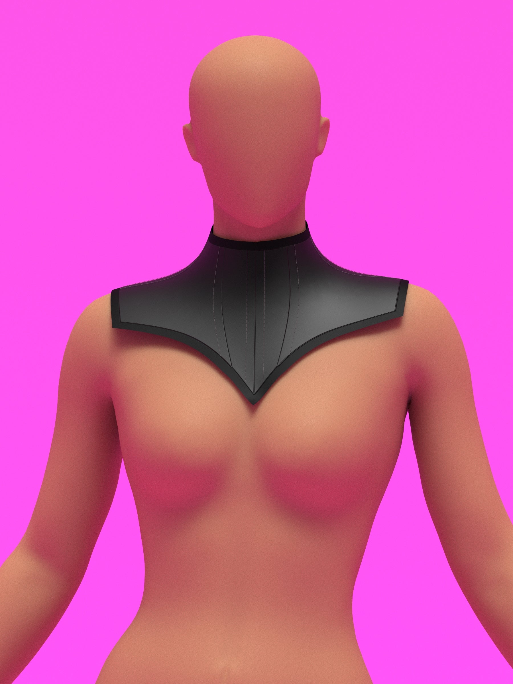 Extended V Pointed Shoulder Corset Harness Sewing Pattern for drag queens fetish goth alternative halloween costume outfit leather by katkow front black leather