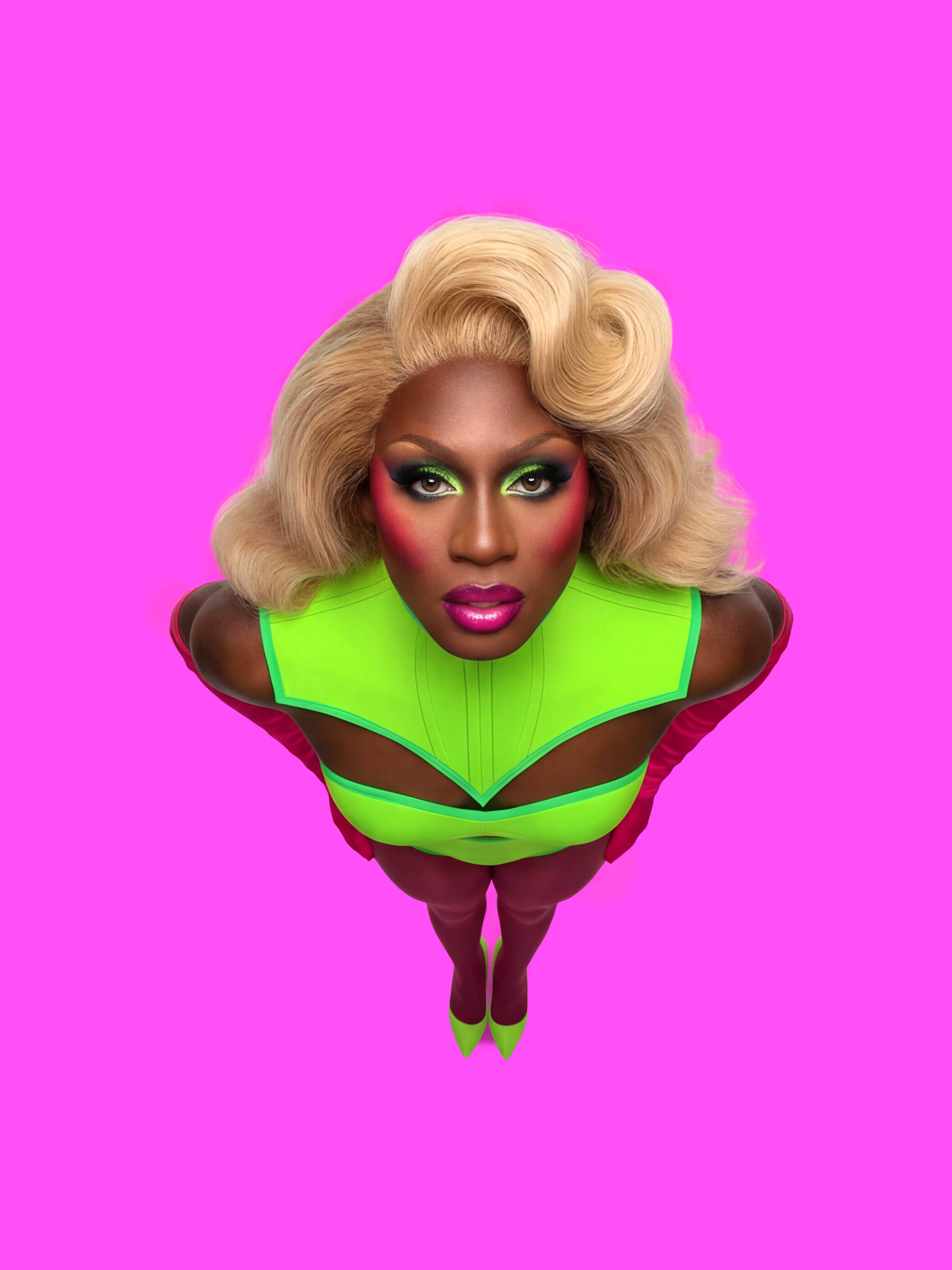 Extended V Pointed Shoulder Corset Harness Sewing Pattern for drag queens goth alternative halloween costume outfit leather by katkow front green model top