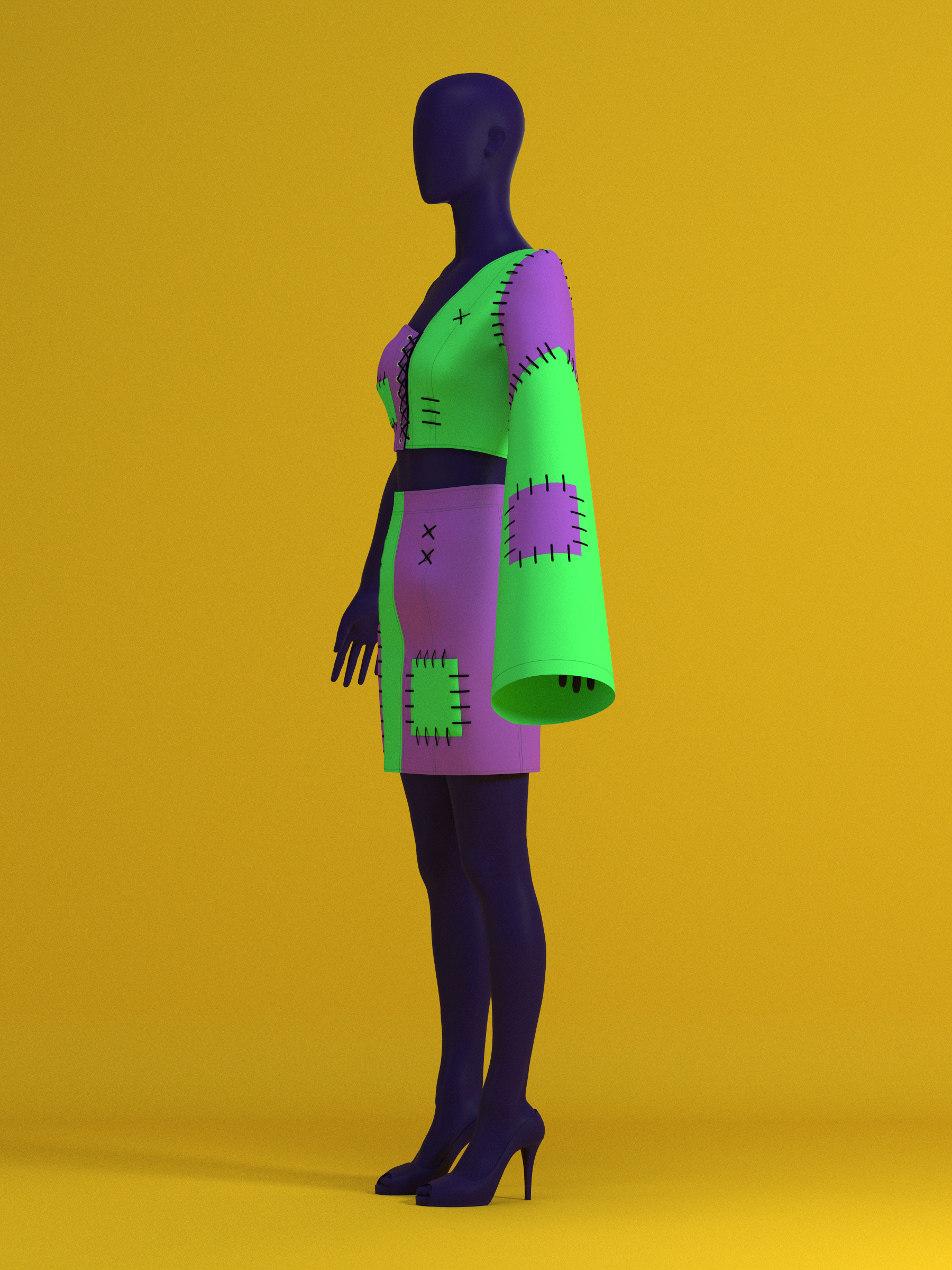 Frankenstein Patchwork Top & Skirt Set (XS-XL) Drag Queen Halloween Costume Sewing Pattern by Katkow angle