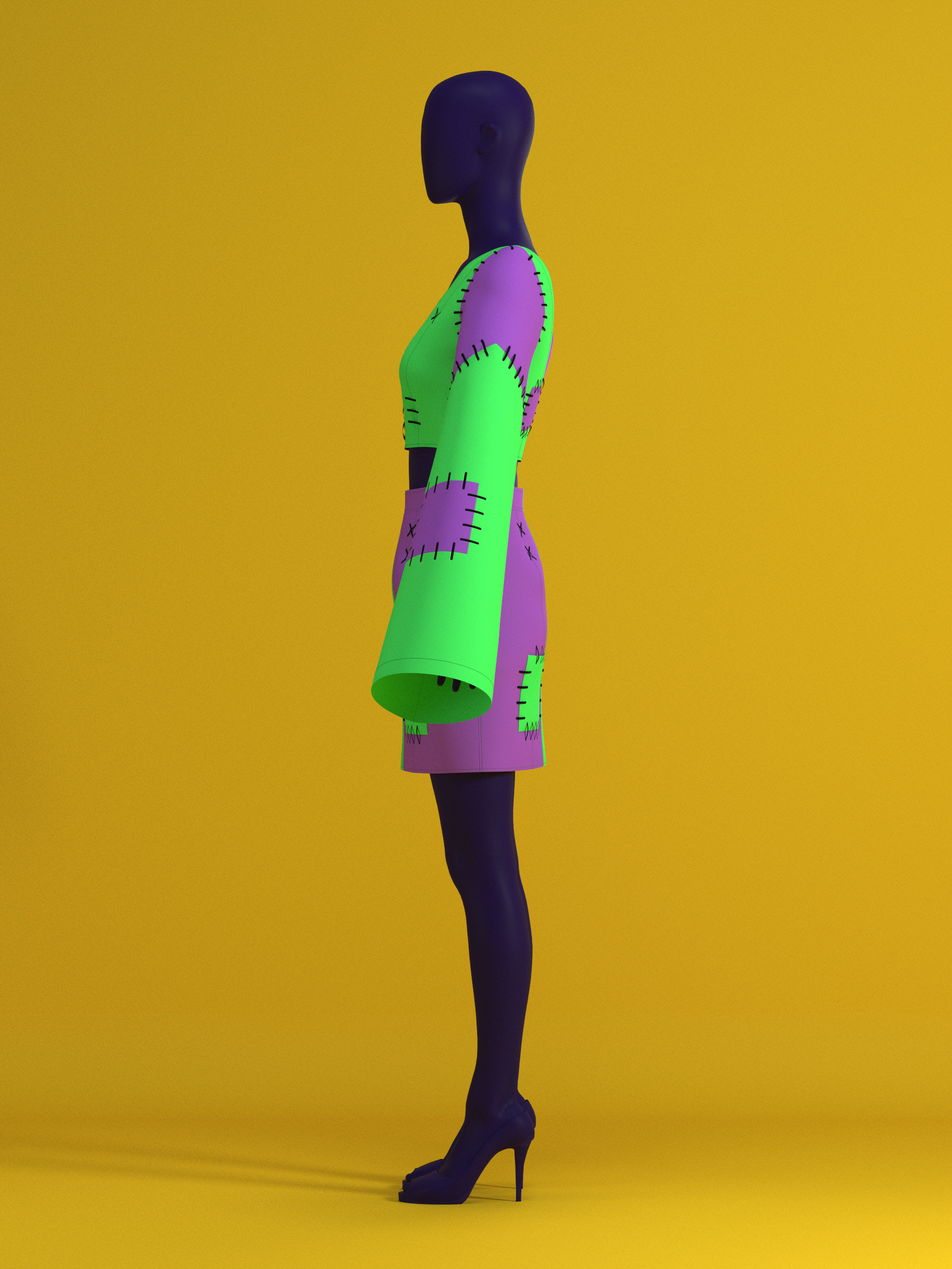 Frankenstein Patchwork Top & Skirt Set (XS-XL) Drag Queen Halloween Costume Sewing Pattern by Katkow Side