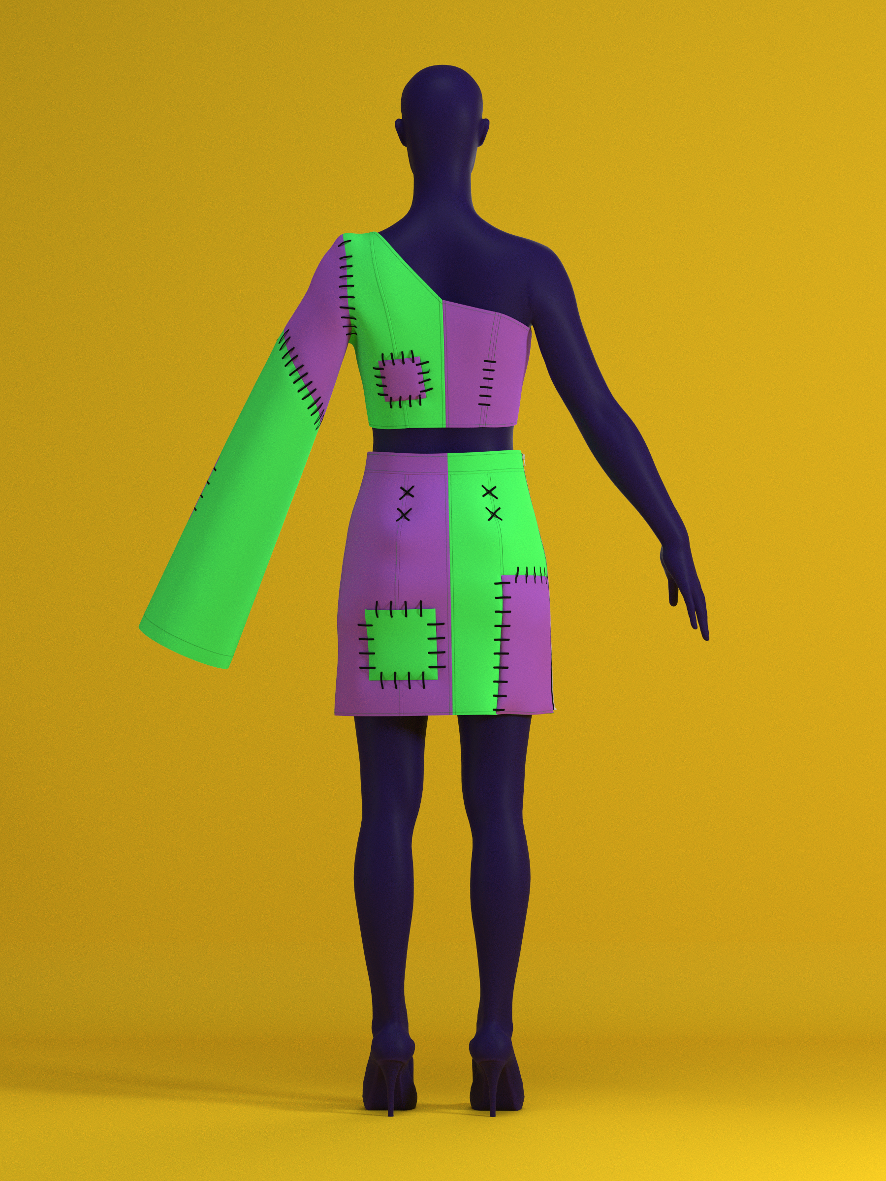 Frankenstein Patchwork Top & Skirt Set (XS-XL) Drag Queen Halloween Costume Sewing Pattern by Katkow back