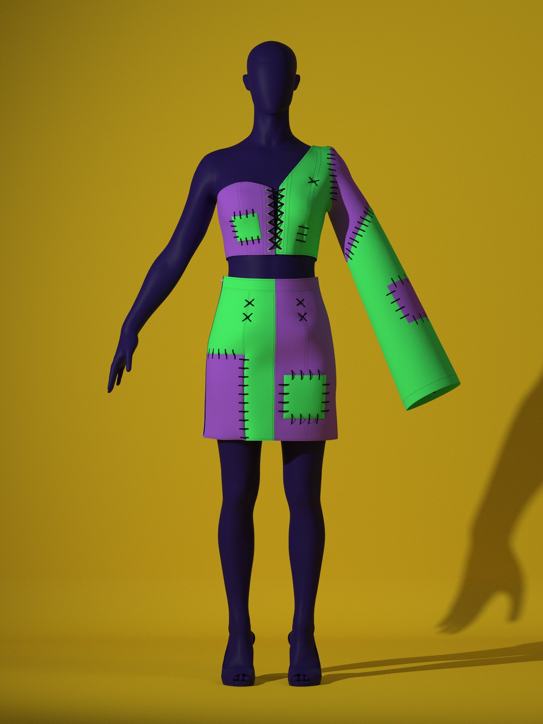 Frankenstein Patchwork Top & Skirt Set (XS-XL) Drag Queen Halloween Costume Sewing Pattern by Katkow front