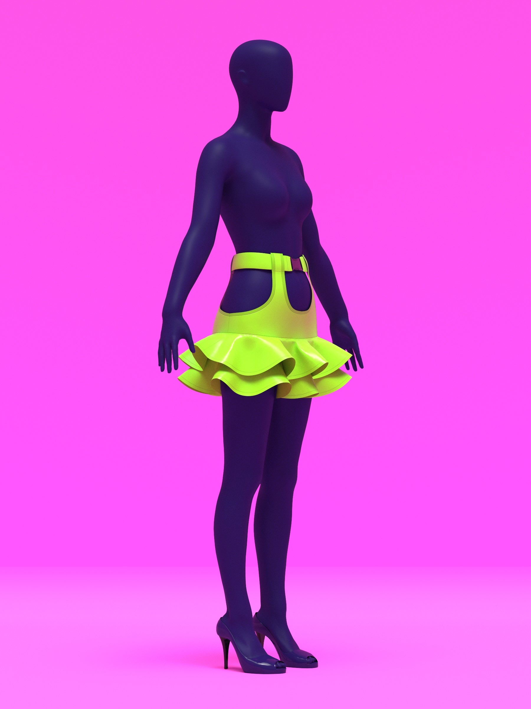 Garter Mini Skirt with Flounce Ruffles Sewing Pattern for drag Queens y2k 2000s style costume outfit easy to sew with garter straps by Katkow side angle