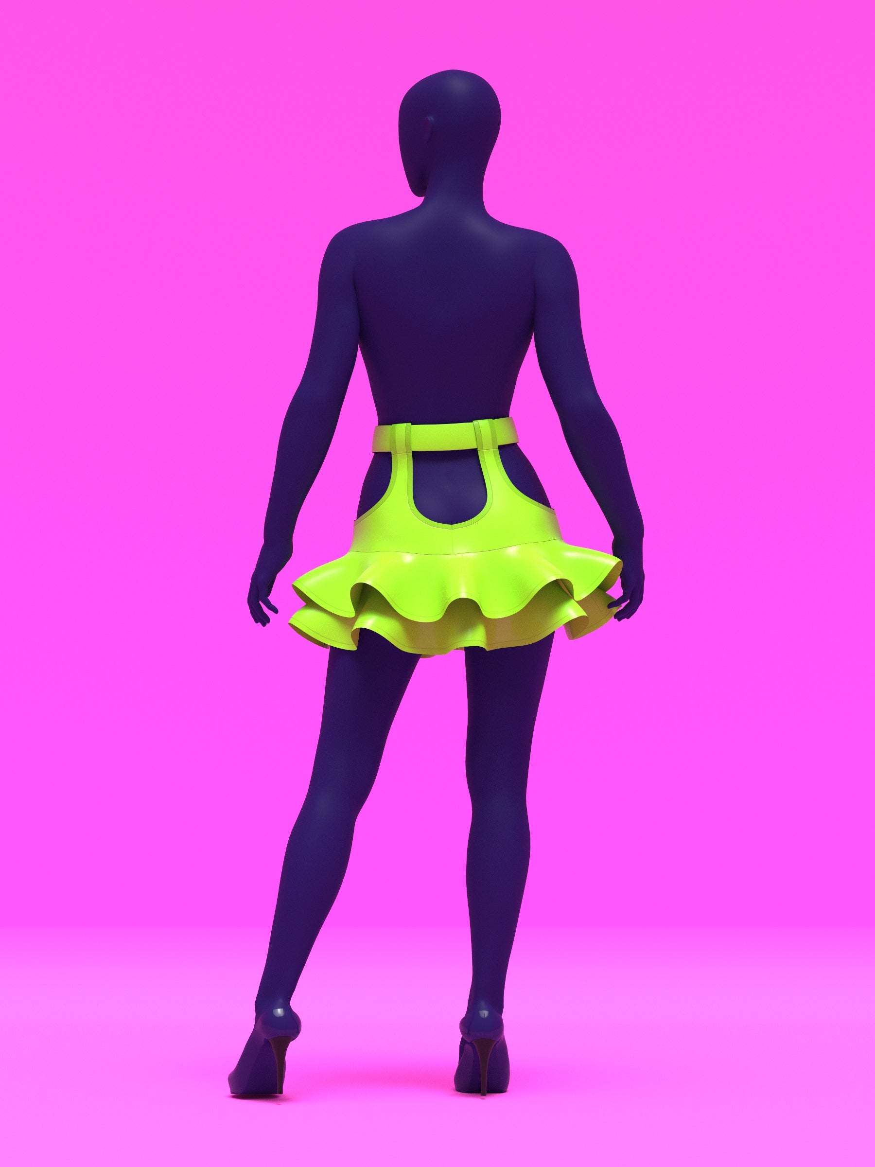 Garter Mini Skirt with Flounce Ruffles Sewing Pattern for drag Queens y2k 2000s style costume outfit easy to sew with garter straps by Katkow back pose