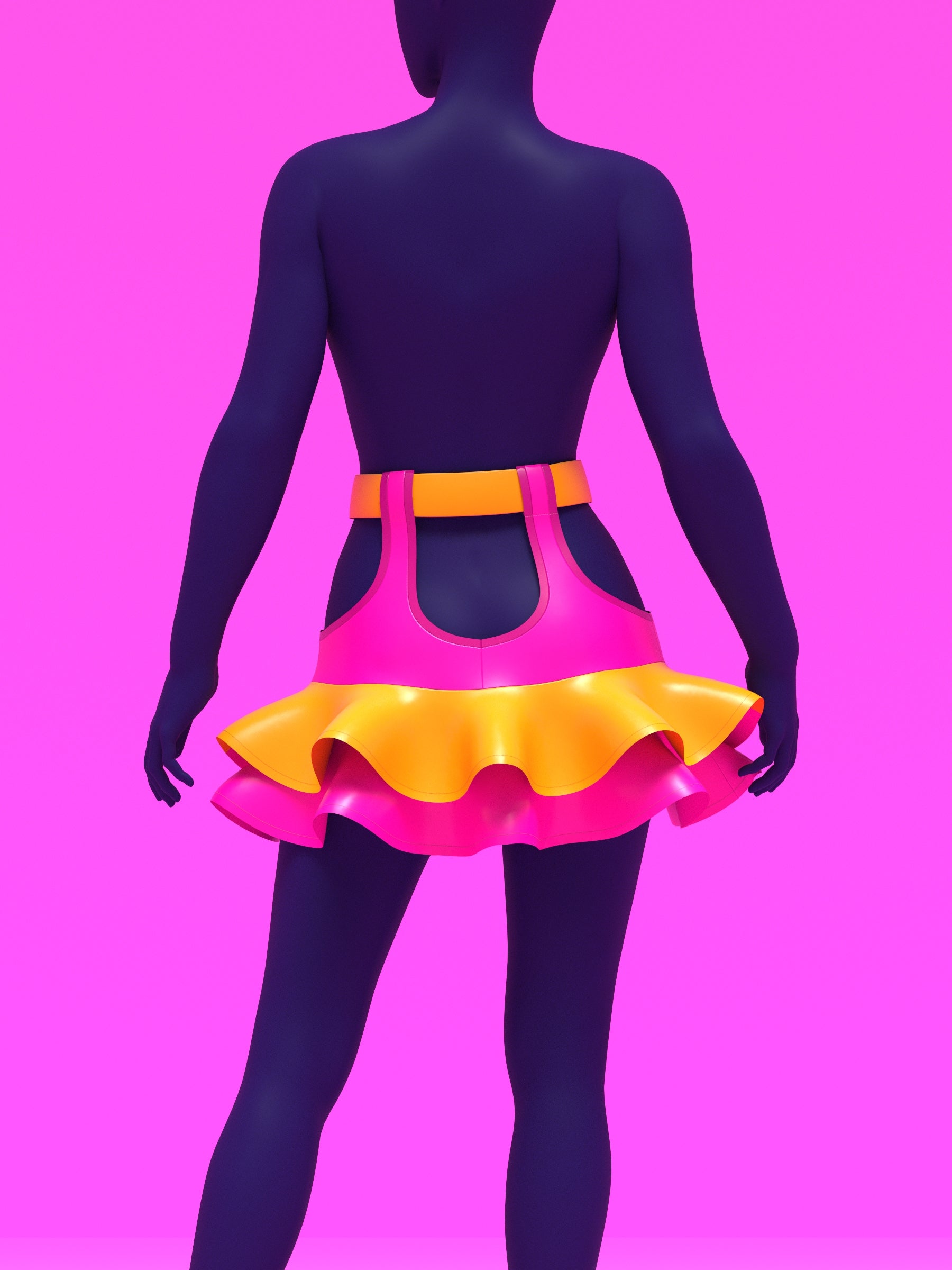 Garter Mini Skirt with Flounce Ruffles Sewing Pattern for drag Queens y2k 2000s style costume outfit easy to sew with garter straps by Katkow back multicolor