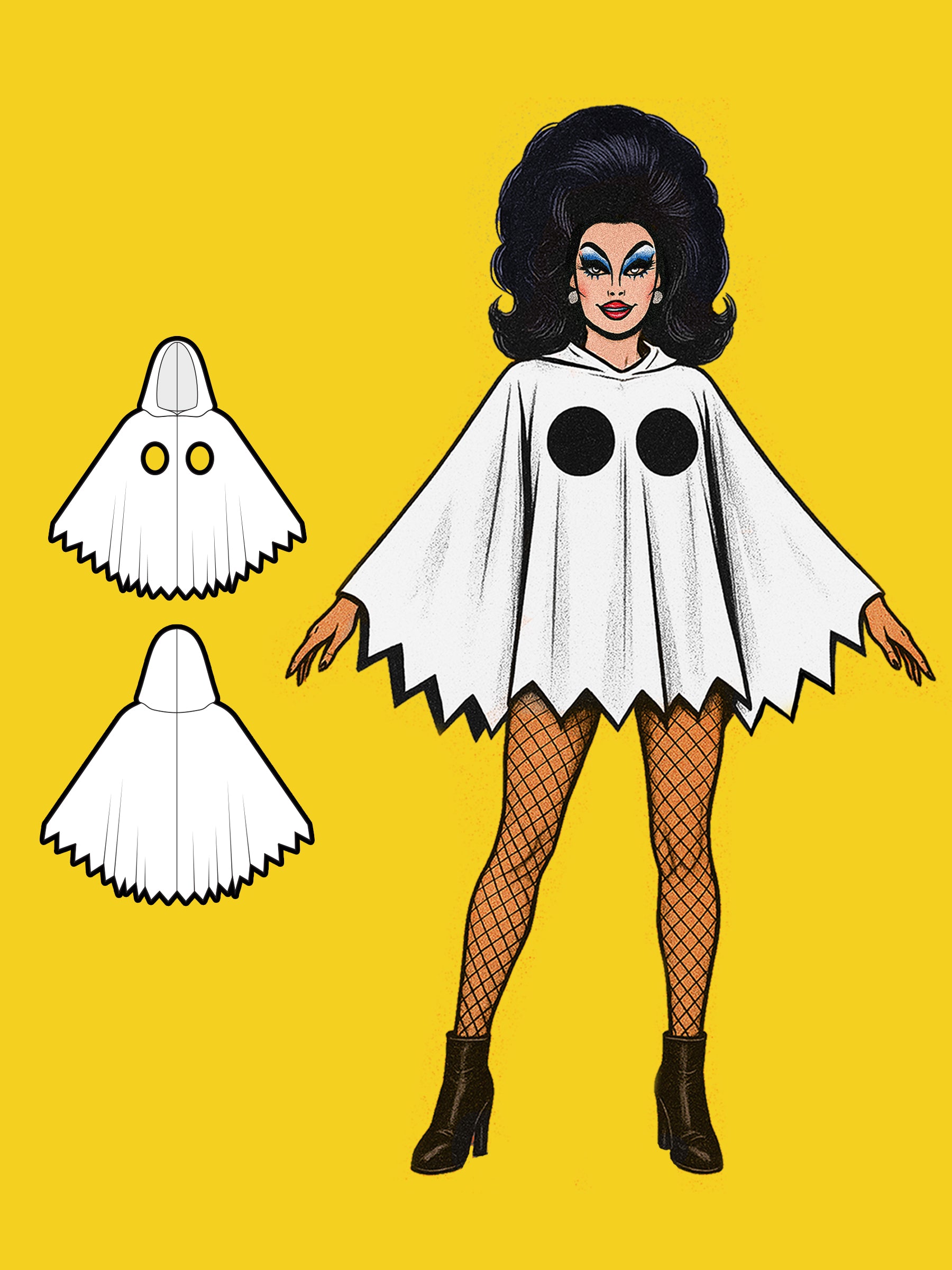 Ghost Hooded Poncho sewing pattern XS-4X for drag queen Halloween costume cover