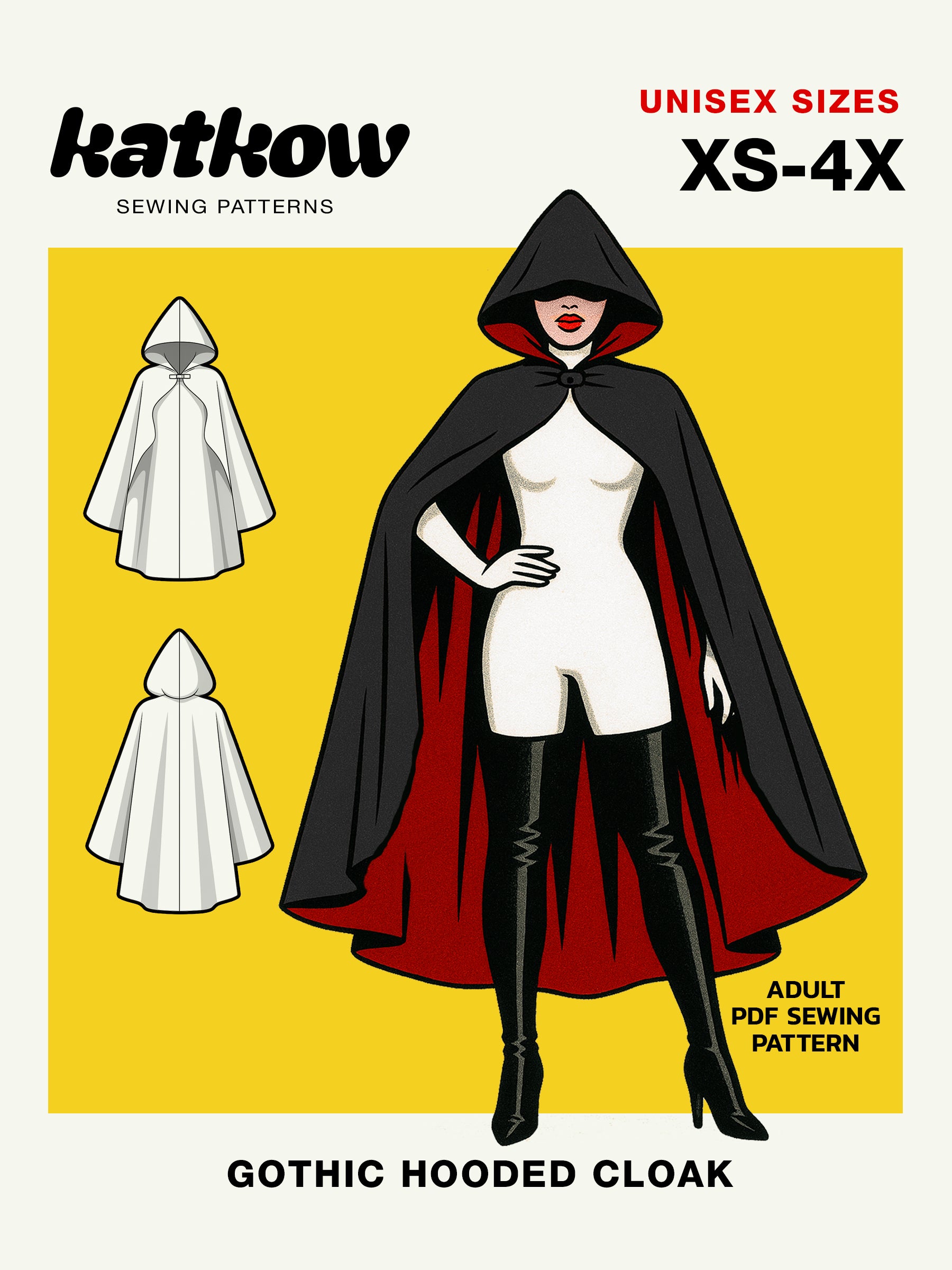 Gothic Oversized Cloak (XS-4X) Drag Queen Halloween Costume Sewing Pattern for Villain Fairytale Outfit Cosplay Cover Illustration