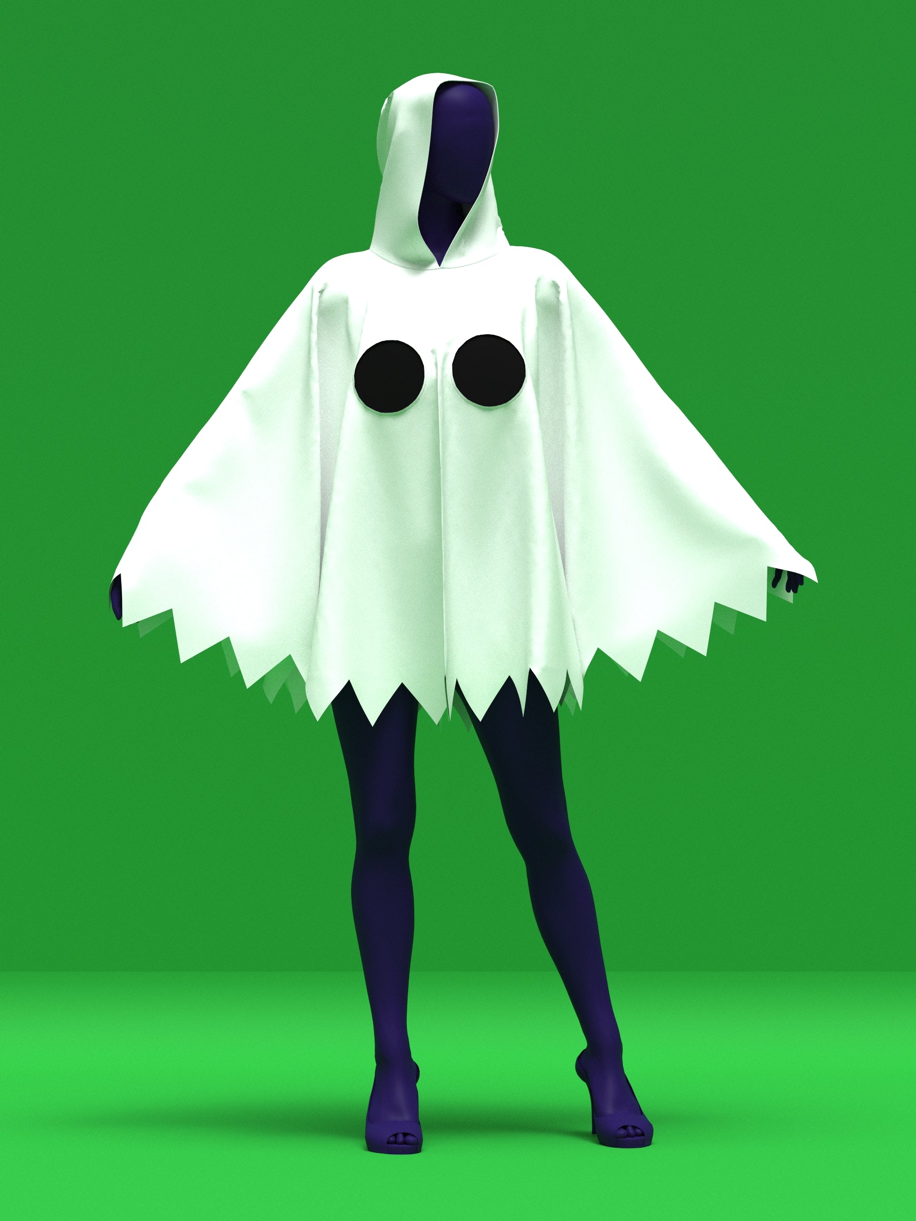 Ghost Hooded Poncho sewing pattern XS-4X for drag queen Halloween costume Pose Thumb