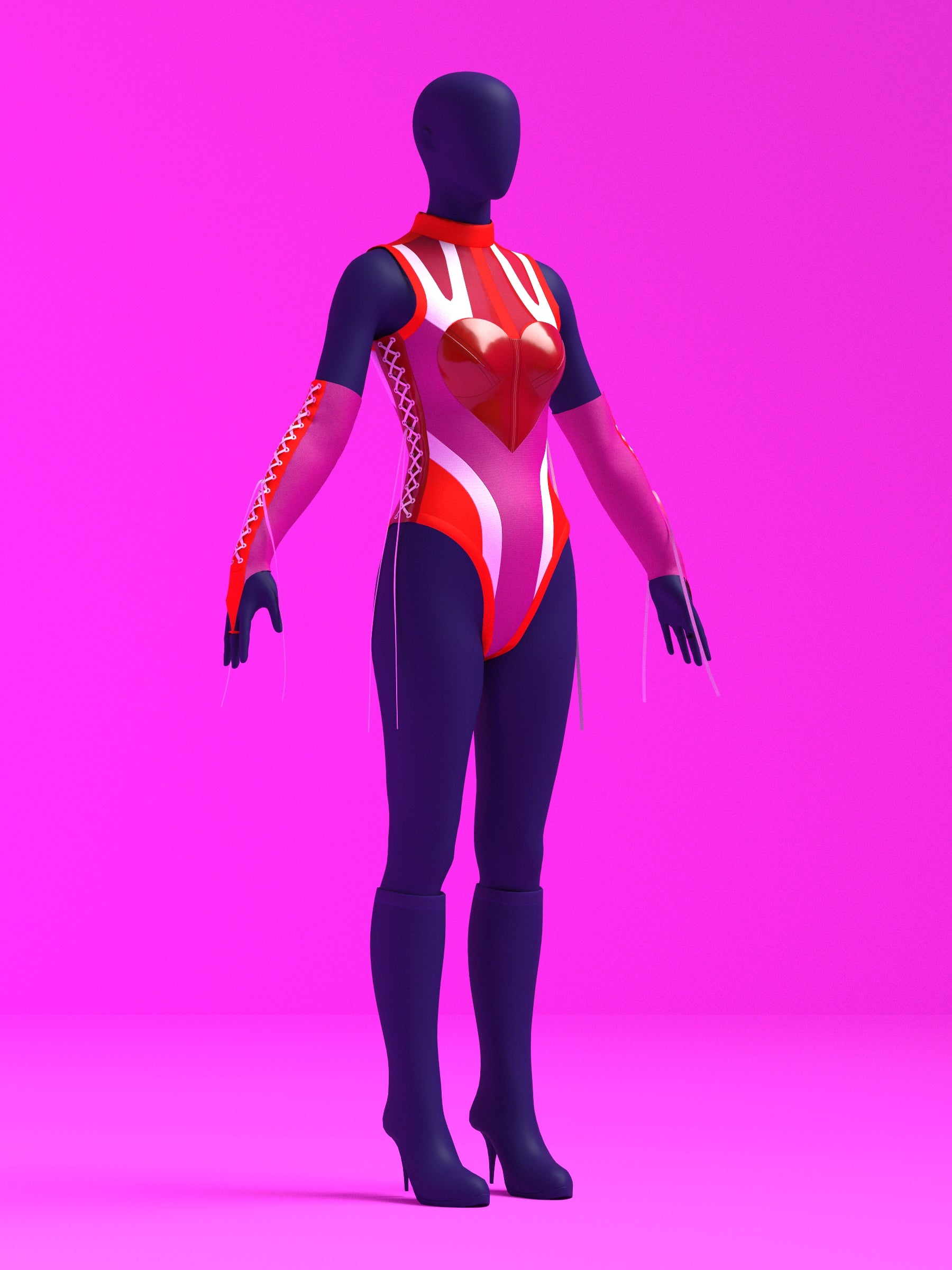 Heart Leotard Color-Block Sewing Pattern for drag queens valentines costume dancewear stretch catsuit bodysuit cutouts by Katkow Pink angle