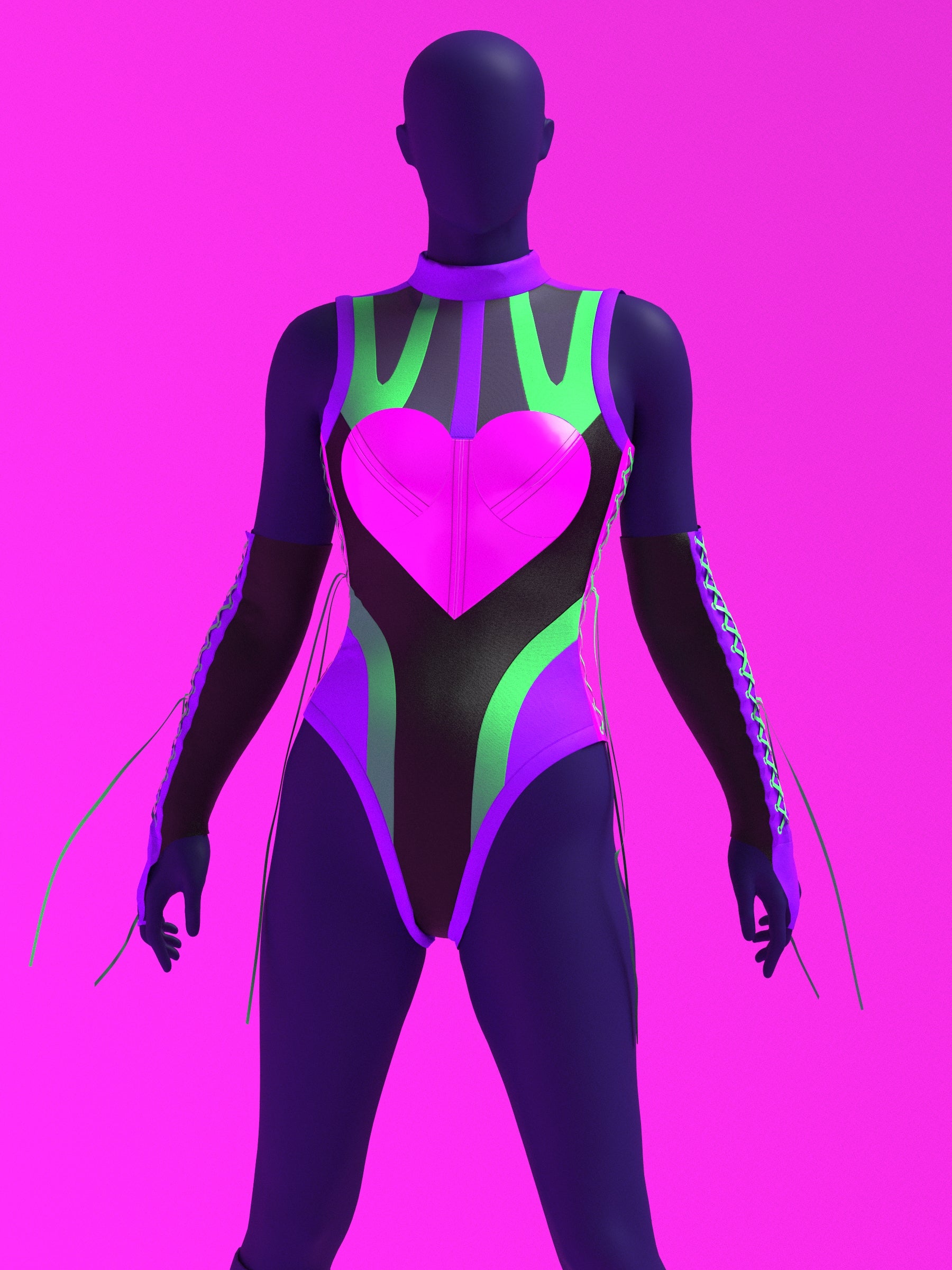 Heart Leotard Color-Block Sewing Pattern for drag queens valentines costume dancewear stretch catsuit bodysuit cutouts by Katkow Pose Black Purple