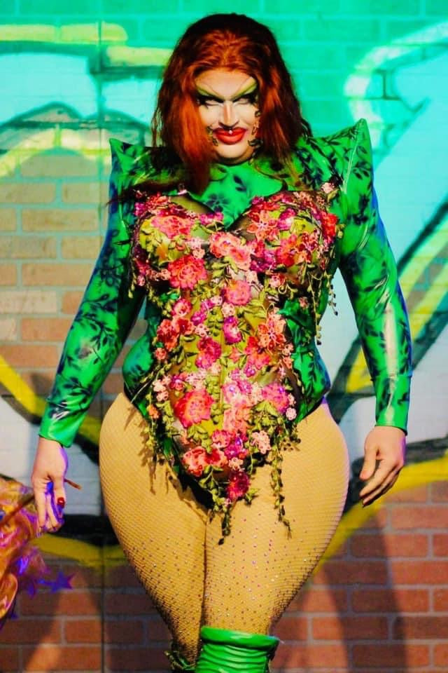 Pointed Shoulder Leotard Sewing Pattern For Drag Queens Cosplay by Katkow Stretch outfit model