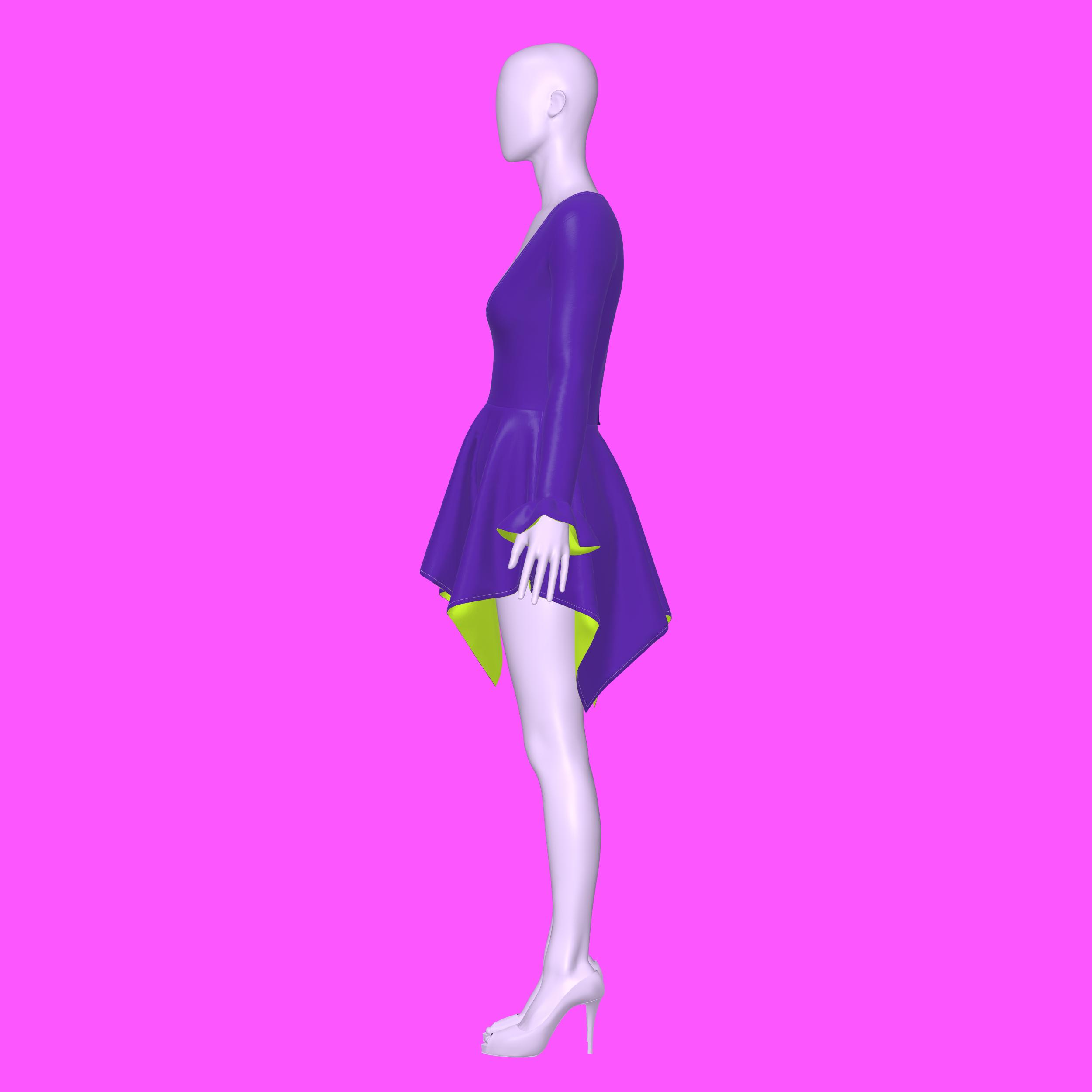 Katkow Long Sleeve Mini Handkerchief Stretch Dress Sewing Pattern Drag Queen Costume Fashion Cosplay Goth Rave Latex Fantasy Stripper Side