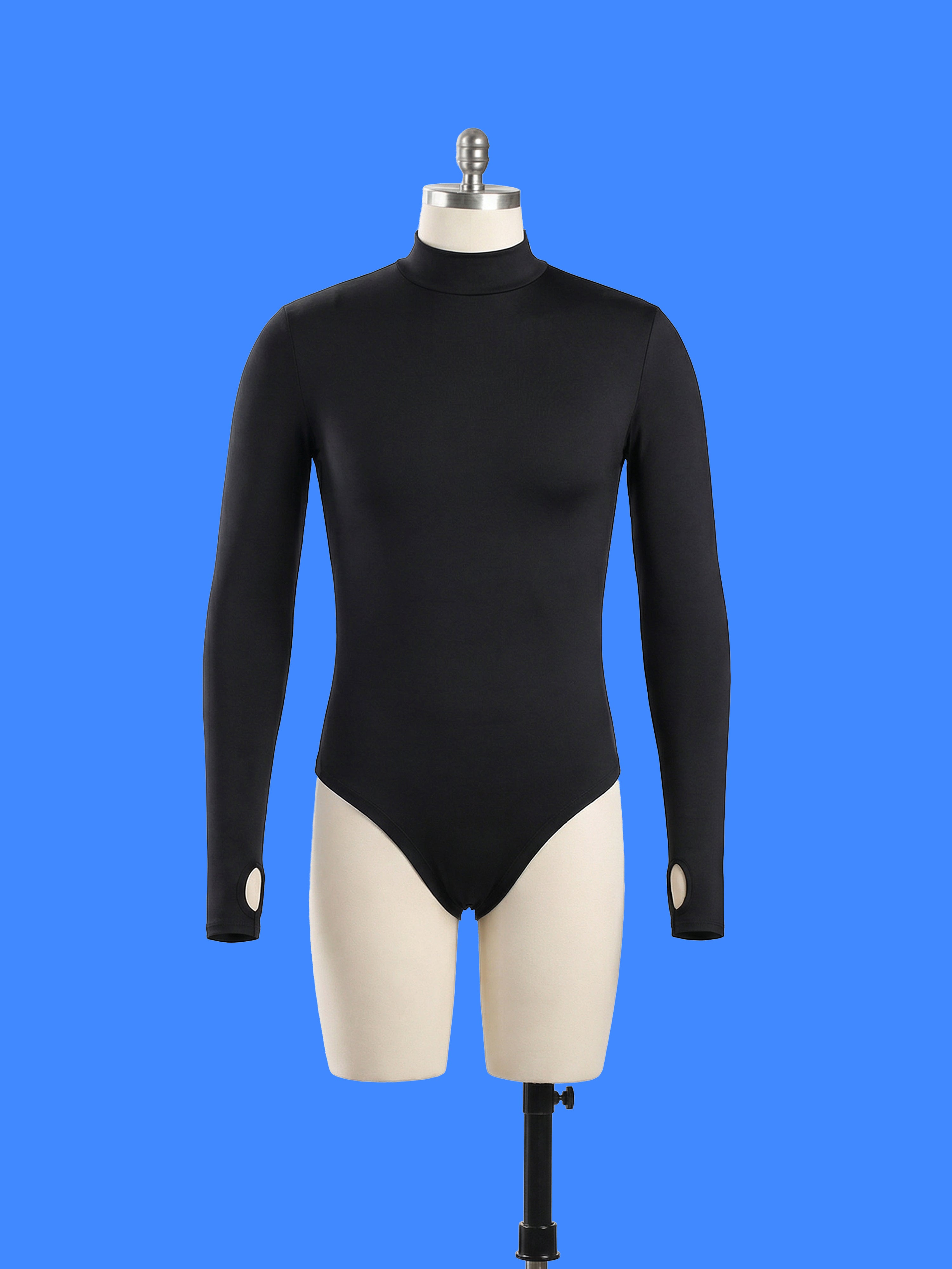 Men's Long Sleeve Leotard Sewing Pattern For Cosplay and Dancewear Stretch Easy Sew by Katkow Front Dress form