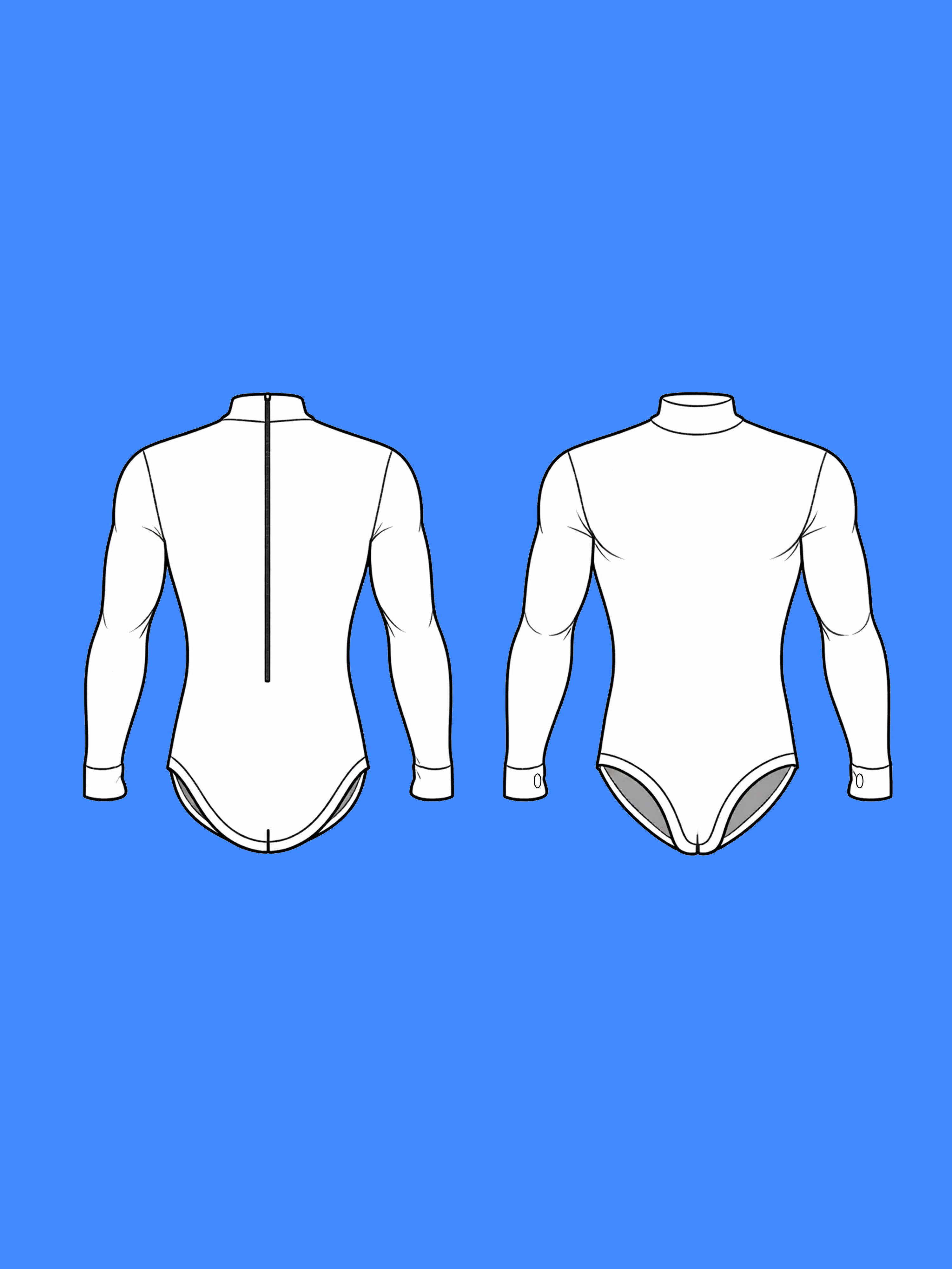 Men's Long Sleeve Leotard Sewing Pattern For Cosplay and Dancewear Stretch Easy Sew by Katkow Flats