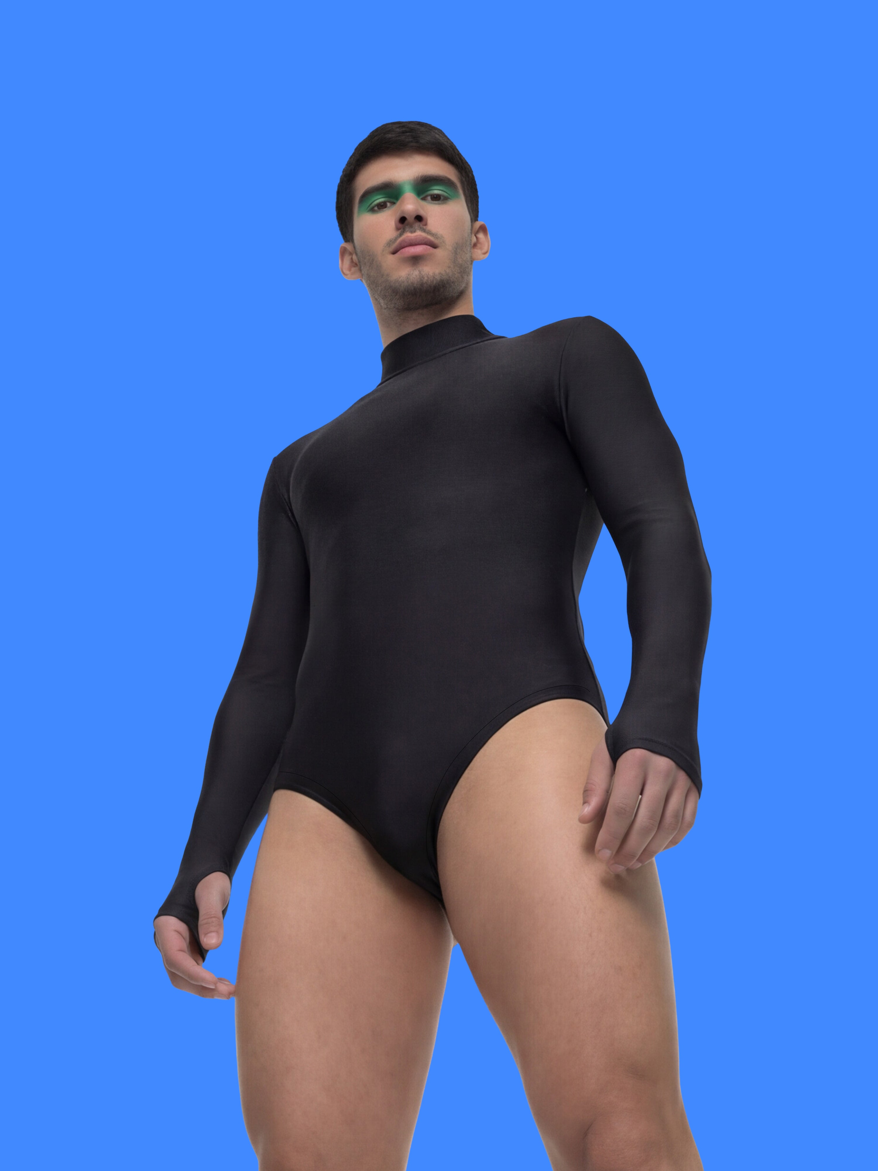 Men's Long Sleeve Leotard Sewing Pattern For Cosplay and Dancewear Stretch Easy Sew by Katkow Front Model Low