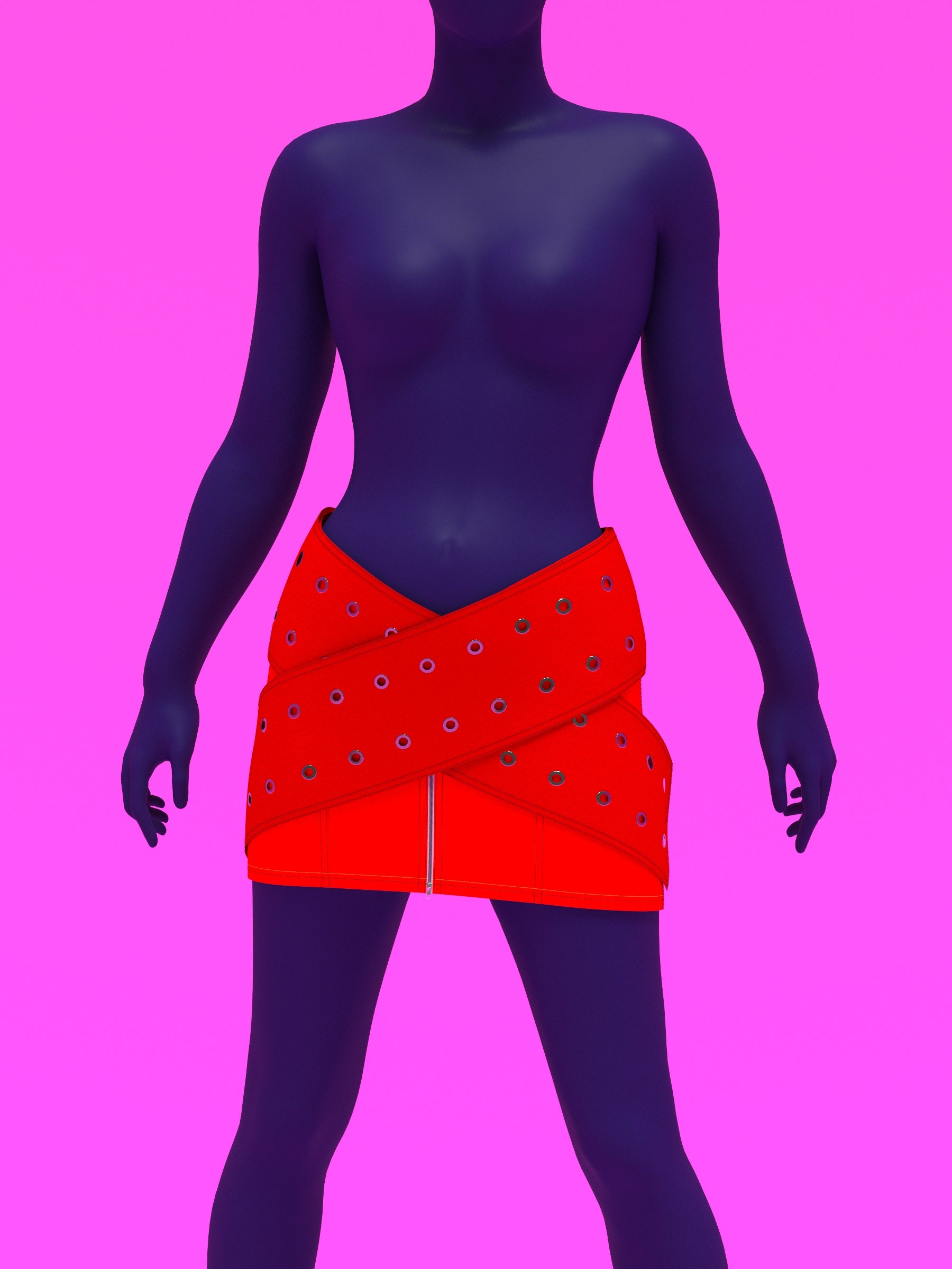 Oversized Crossed Belt Mini Skirt Sewing Pattern for drag queens y2k doll style costume by Katkow front red