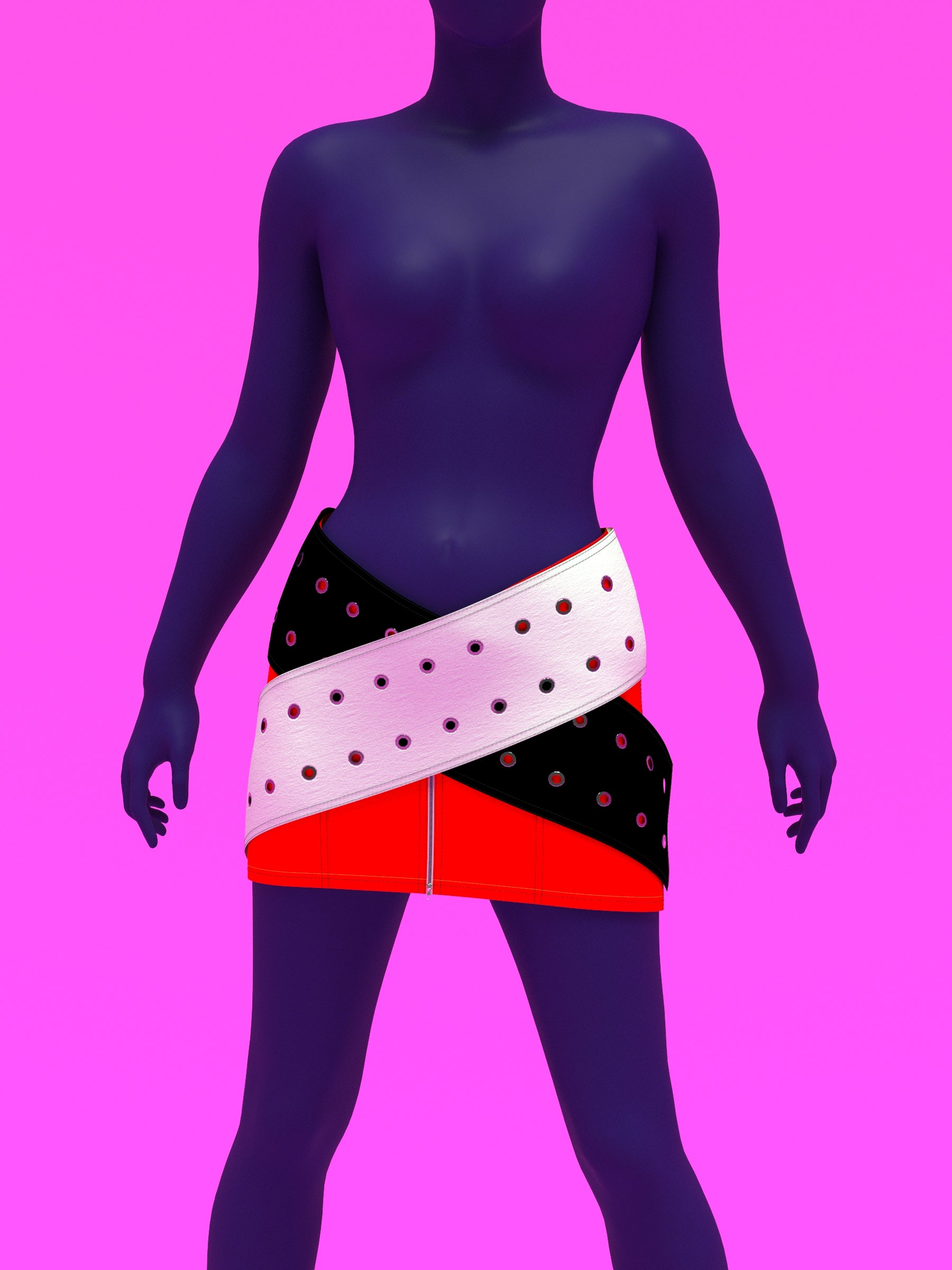 Oversized Crossed Belt Mini Skirt Sewing Pattern for drag queens y2k doll style costume by Katkow front pose