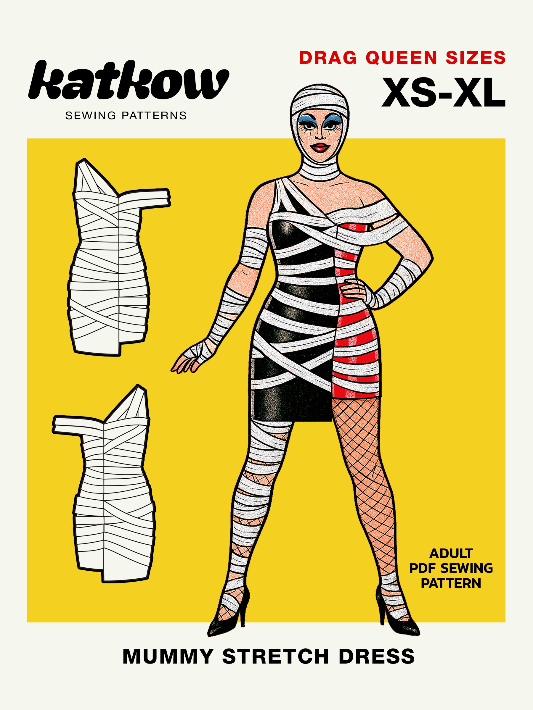 Mummy Stretch Dress (XS-XL) Drag Queen Halloween Costume Sewing Pattern Illustration Cover