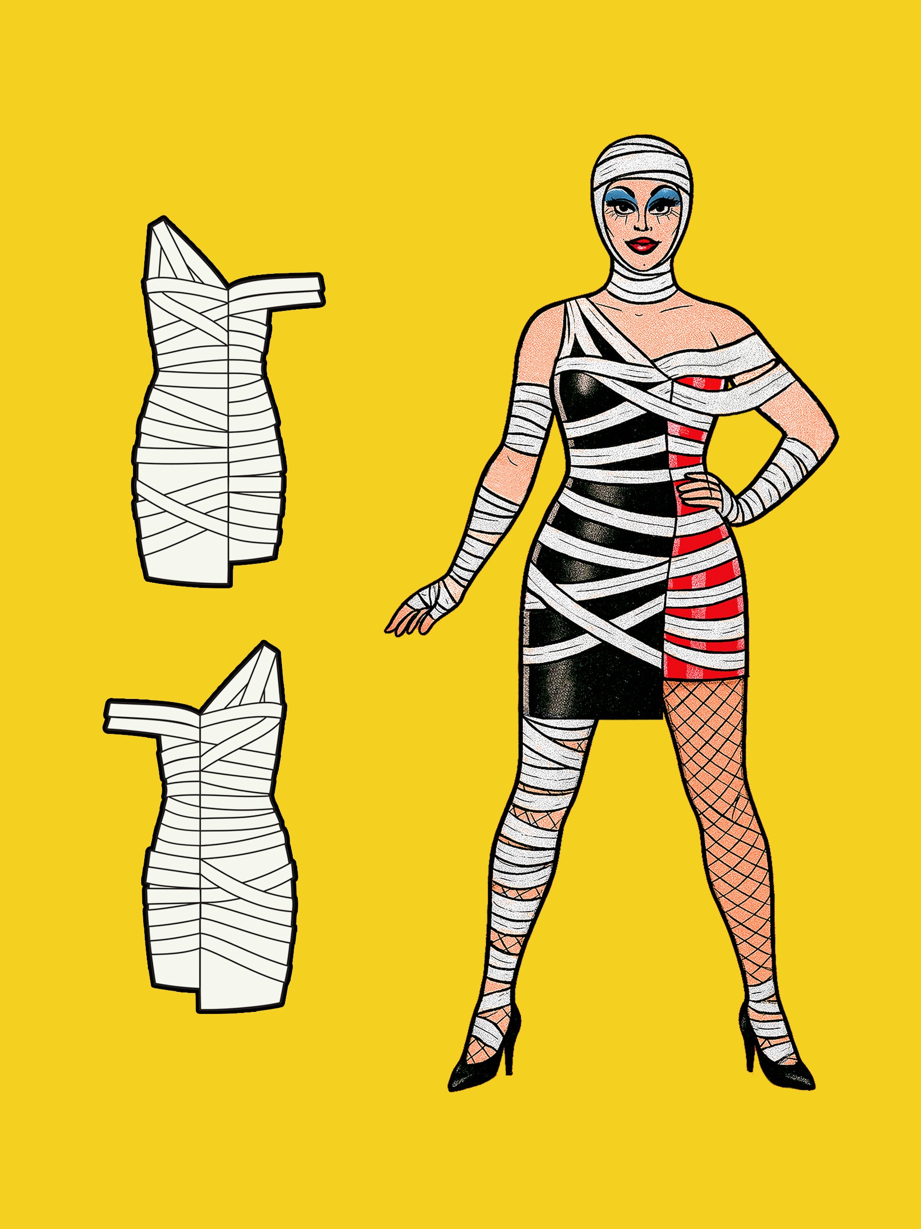 Mummy Stretch Dress (XS-XL) Drag Queen Halloween Costume Sewing Pattern Illustration